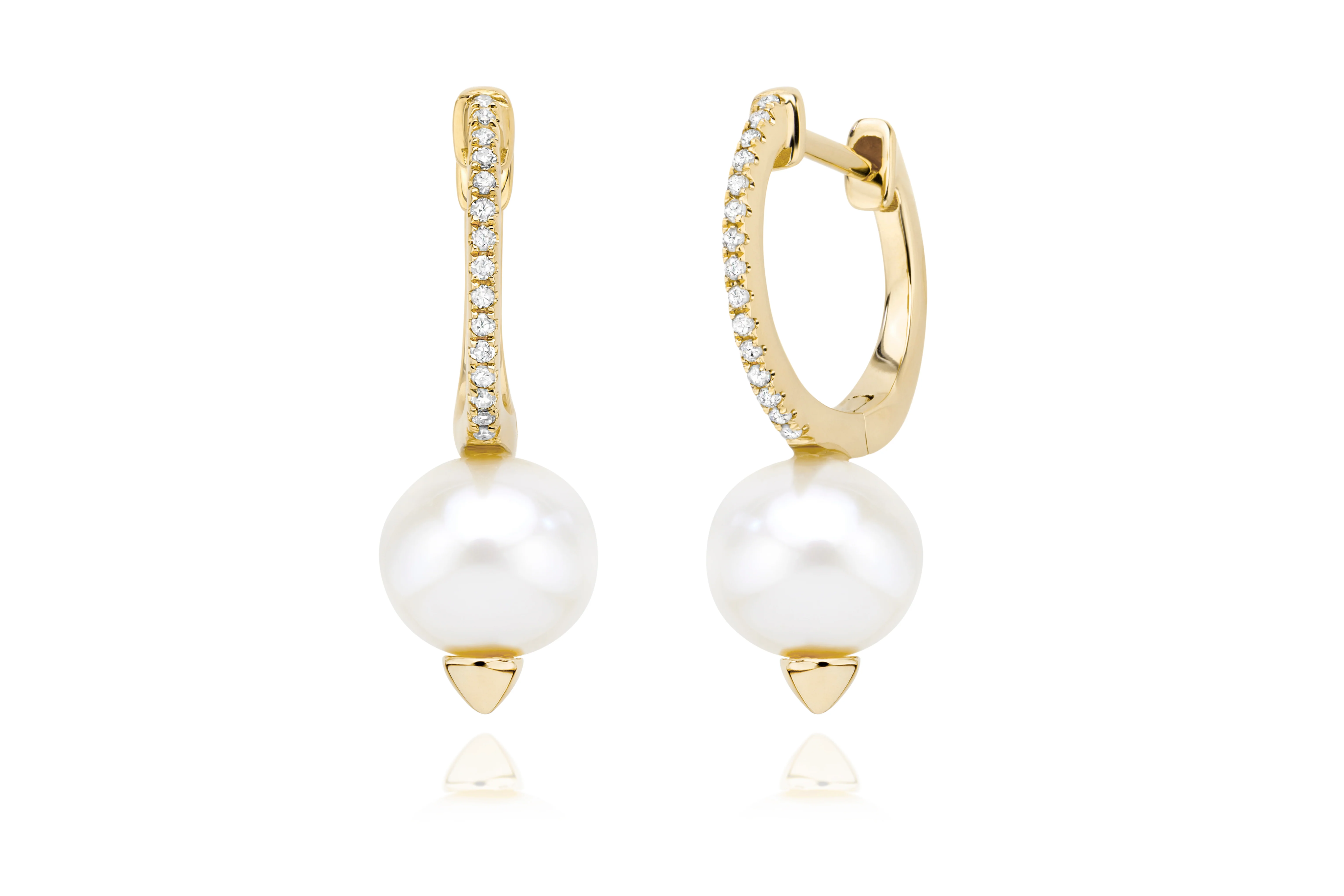 14k White Gold Pearl and Diamond Rockstud Huggies - Image 5