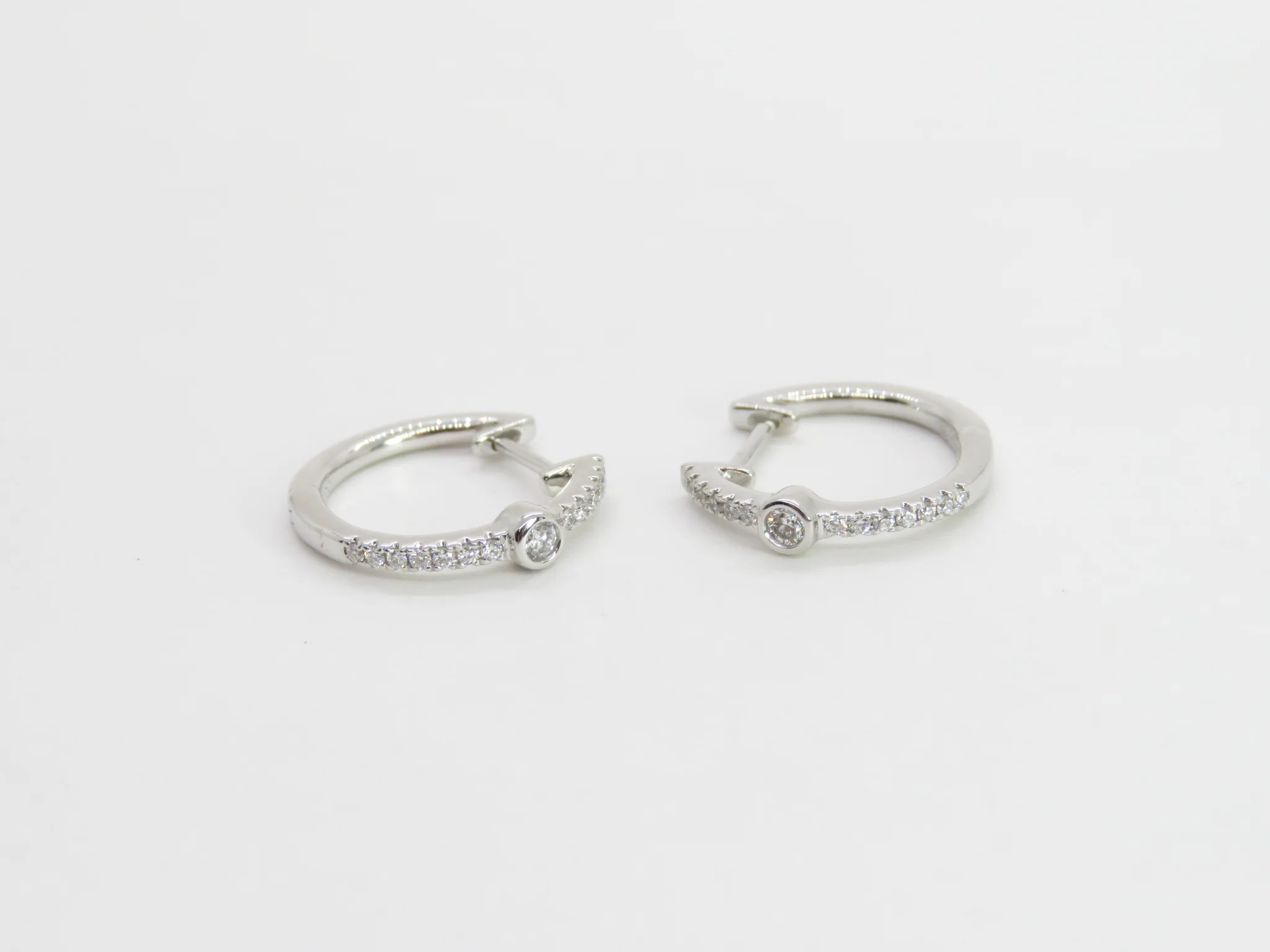 14k White Gold Diamond Bezel Huggies - Image 3