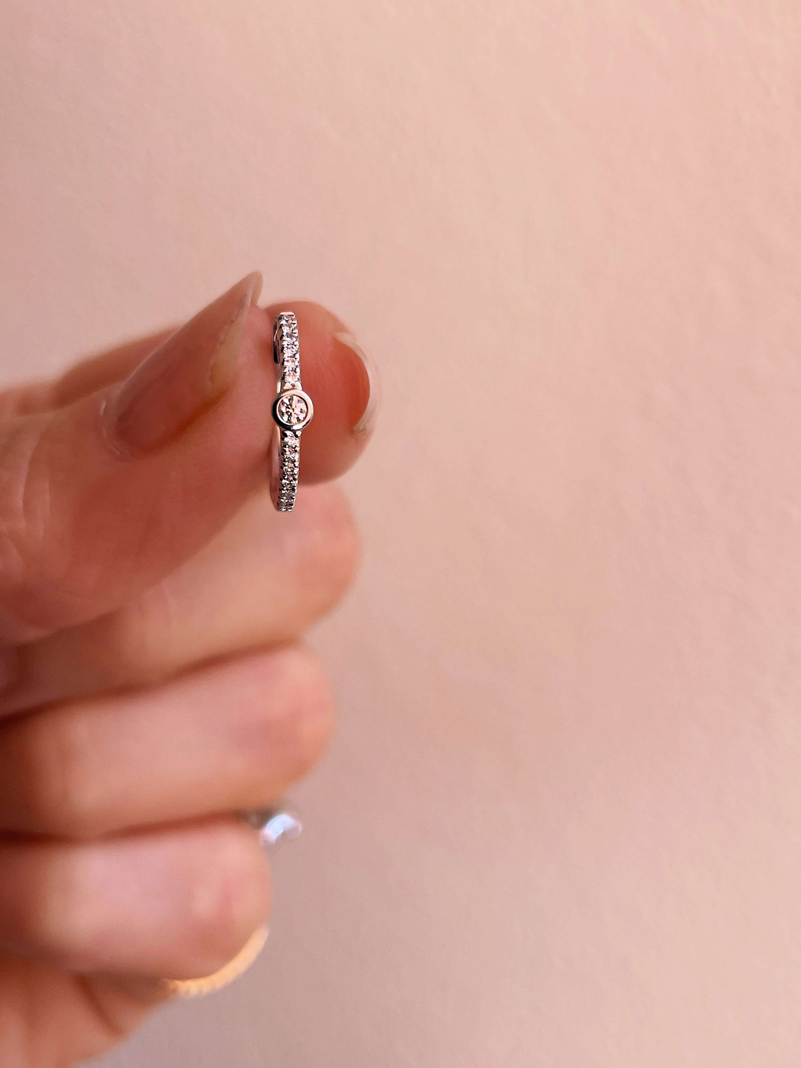 14k White Gold Diamond Bezel Huggies - Image 4