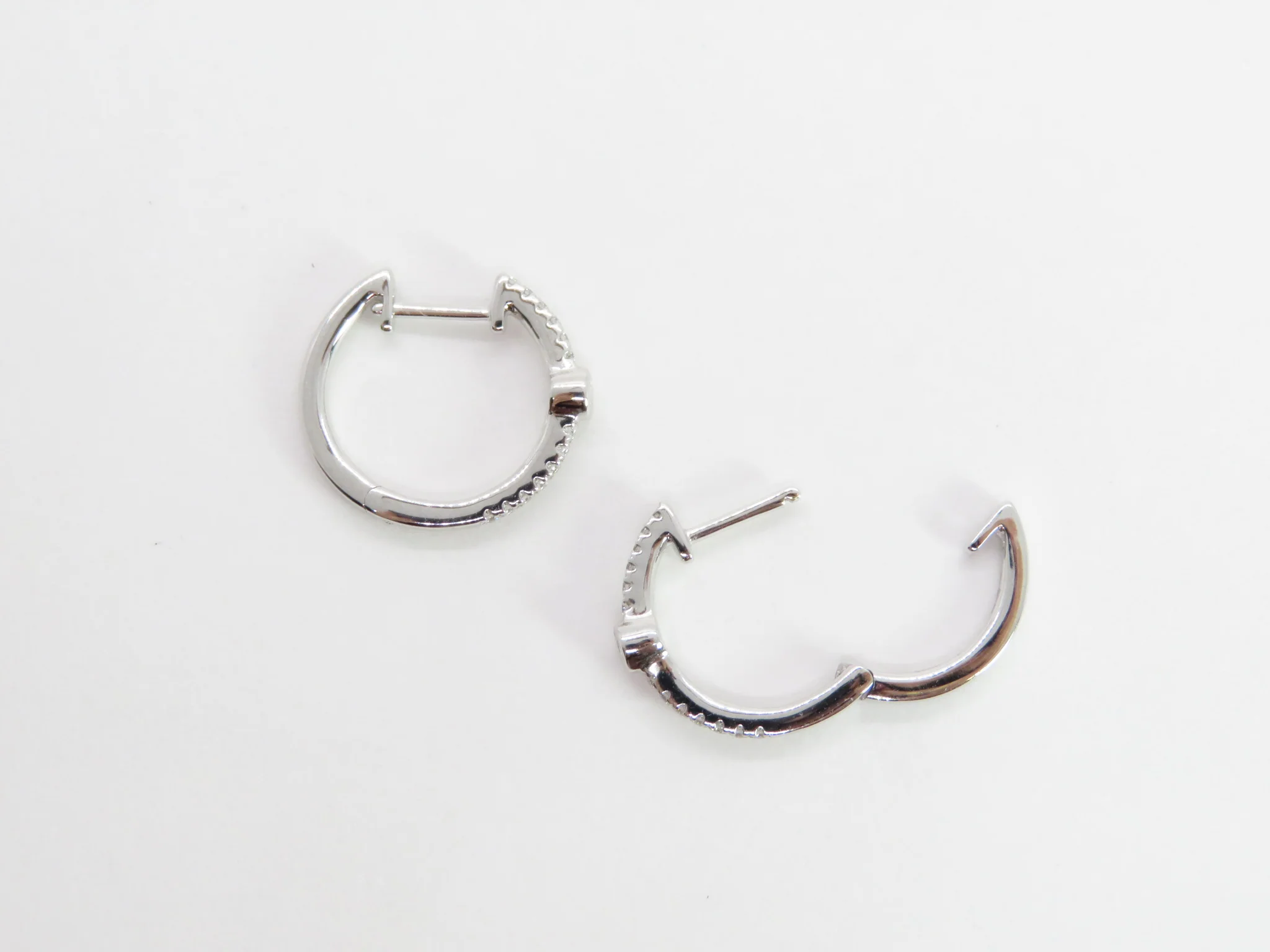 14k White Gold Diamond Bezel Huggies - Image 6