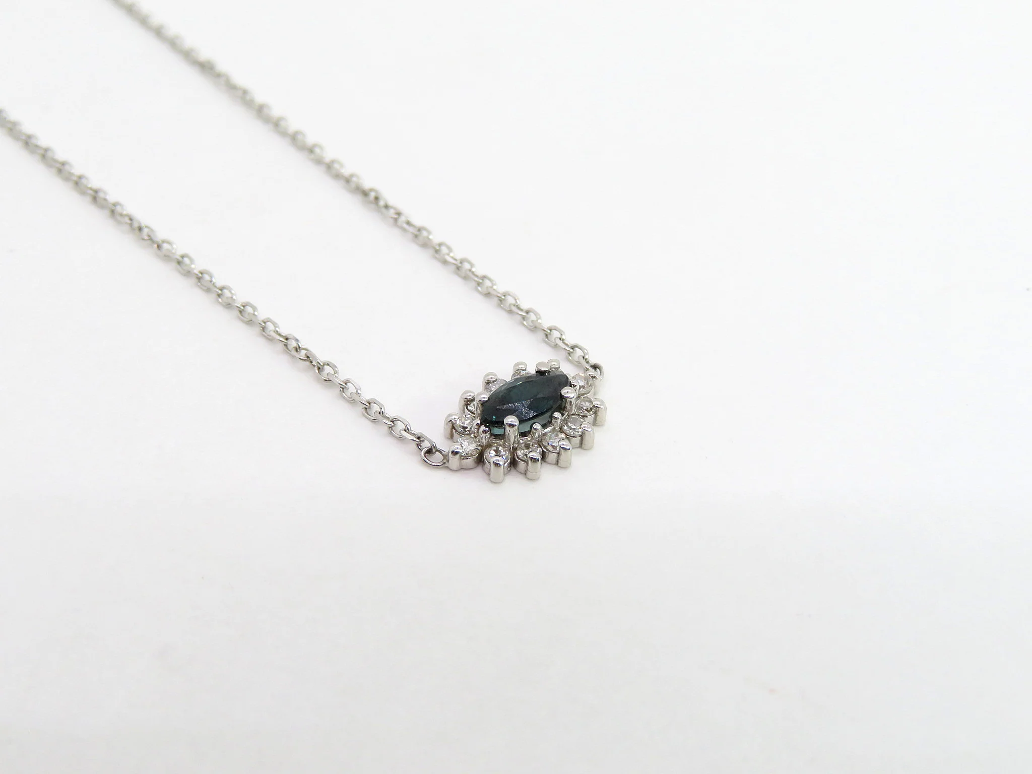 14k White Gold Marquis Blue Sapphire Cluster Necklace - Image 3