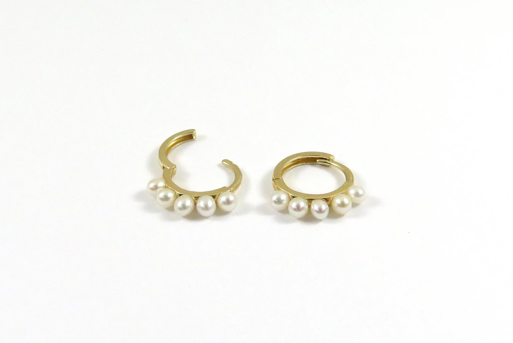 14k Yellow Gold Pearl Huggies - Image 3