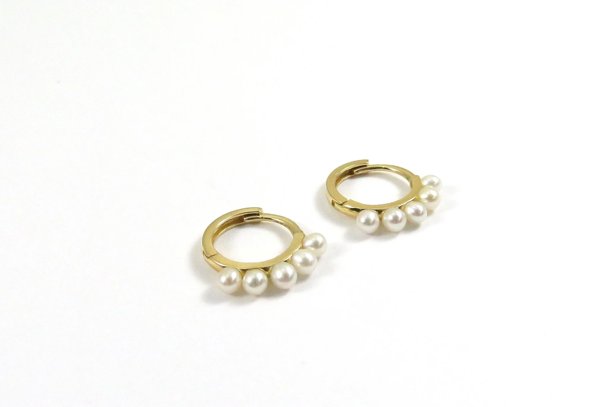 14k Yellow Gold Pearl Huggies - Image 4