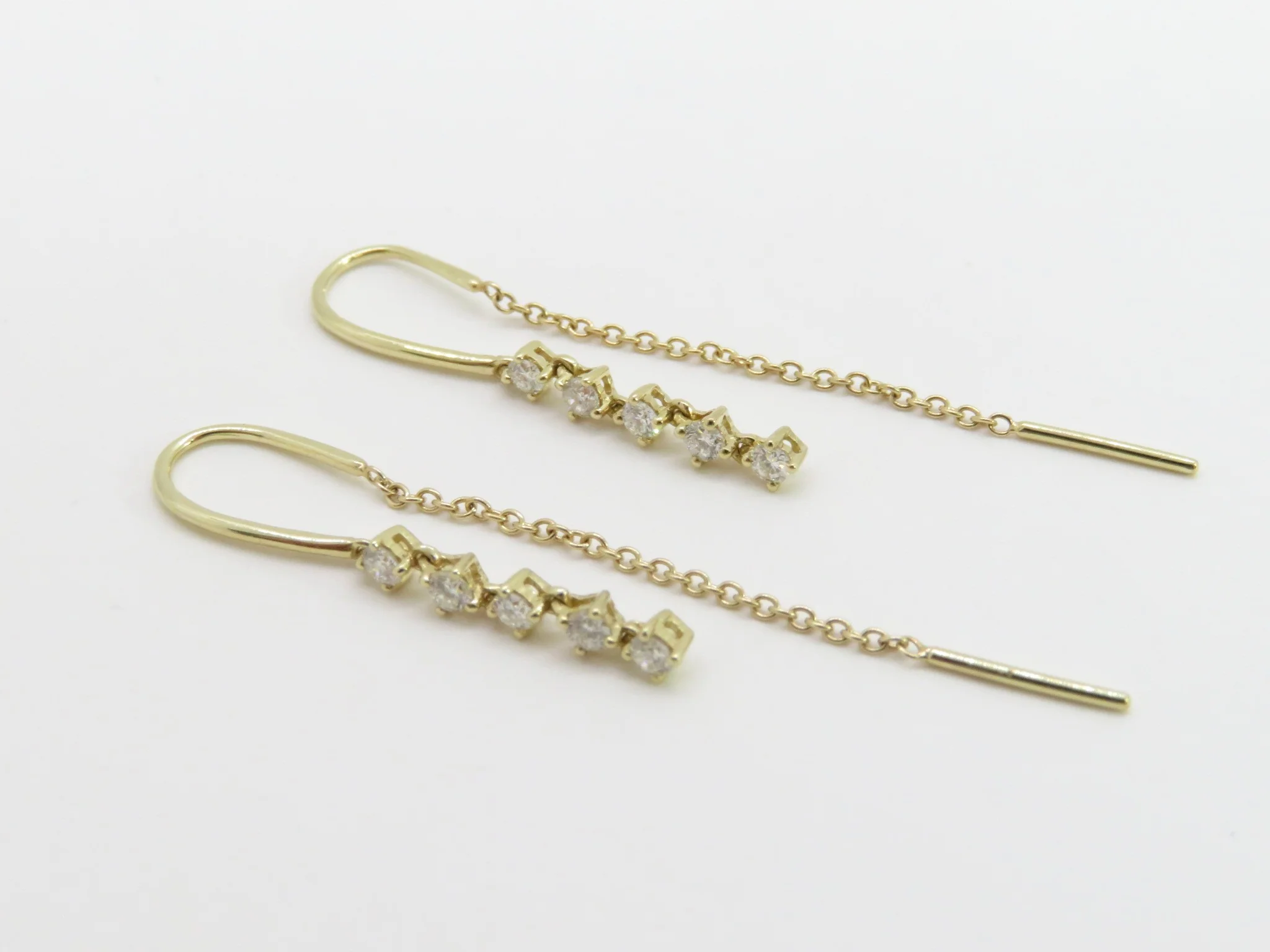 14k Yellow Gold Diamond Droplet Chain Earrings