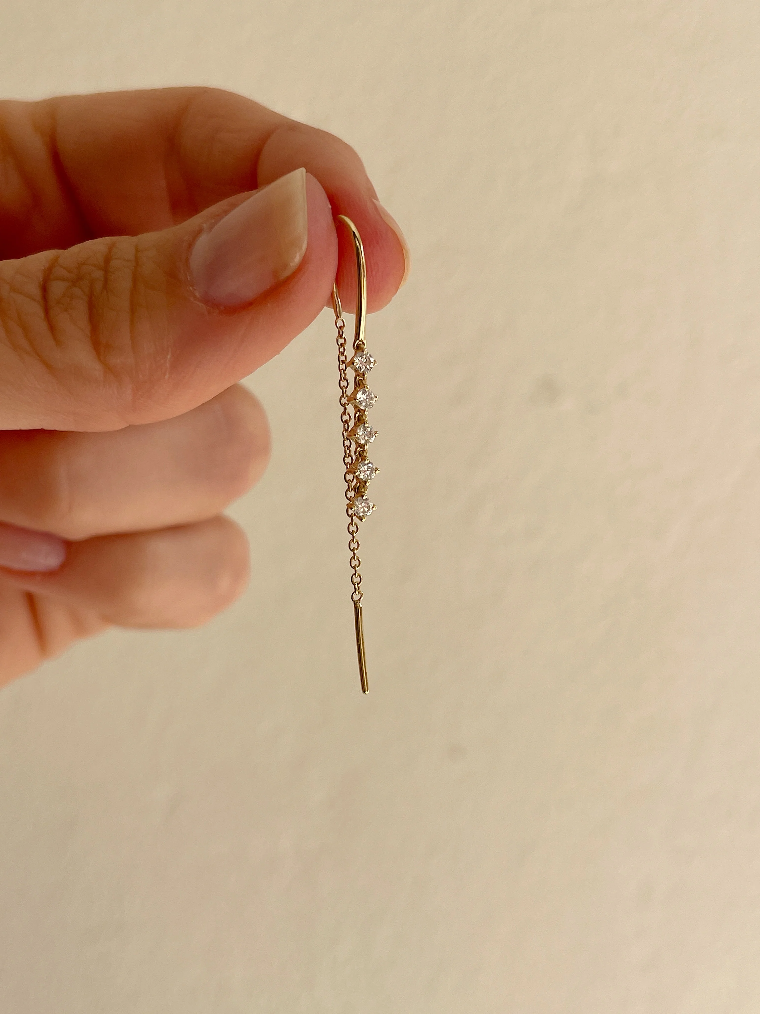 14k Yellow Gold Diamond Droplet Chain Earrings - Image 3