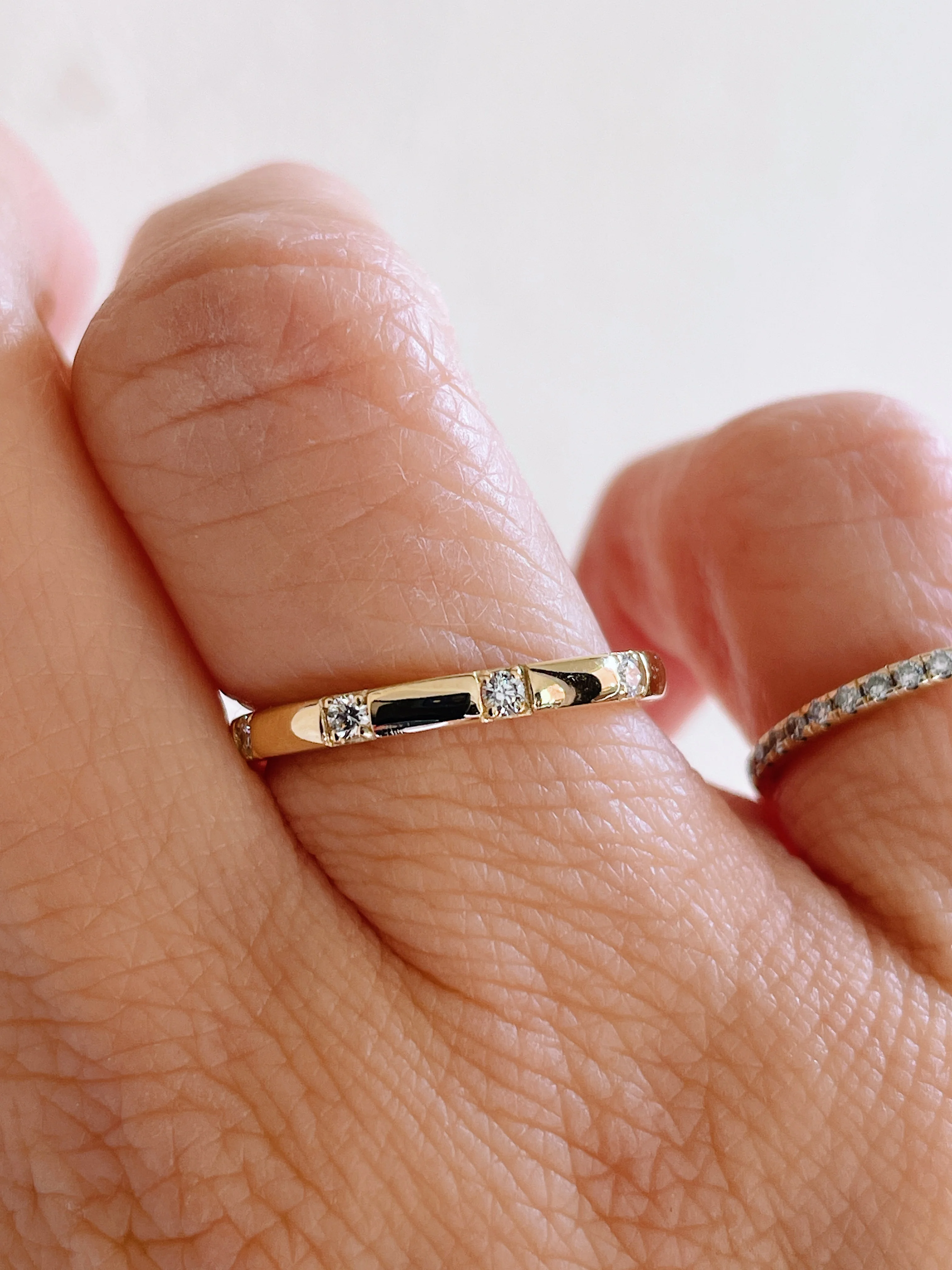 14k Yellow Gold Domed Diamond Station Band - Image 2