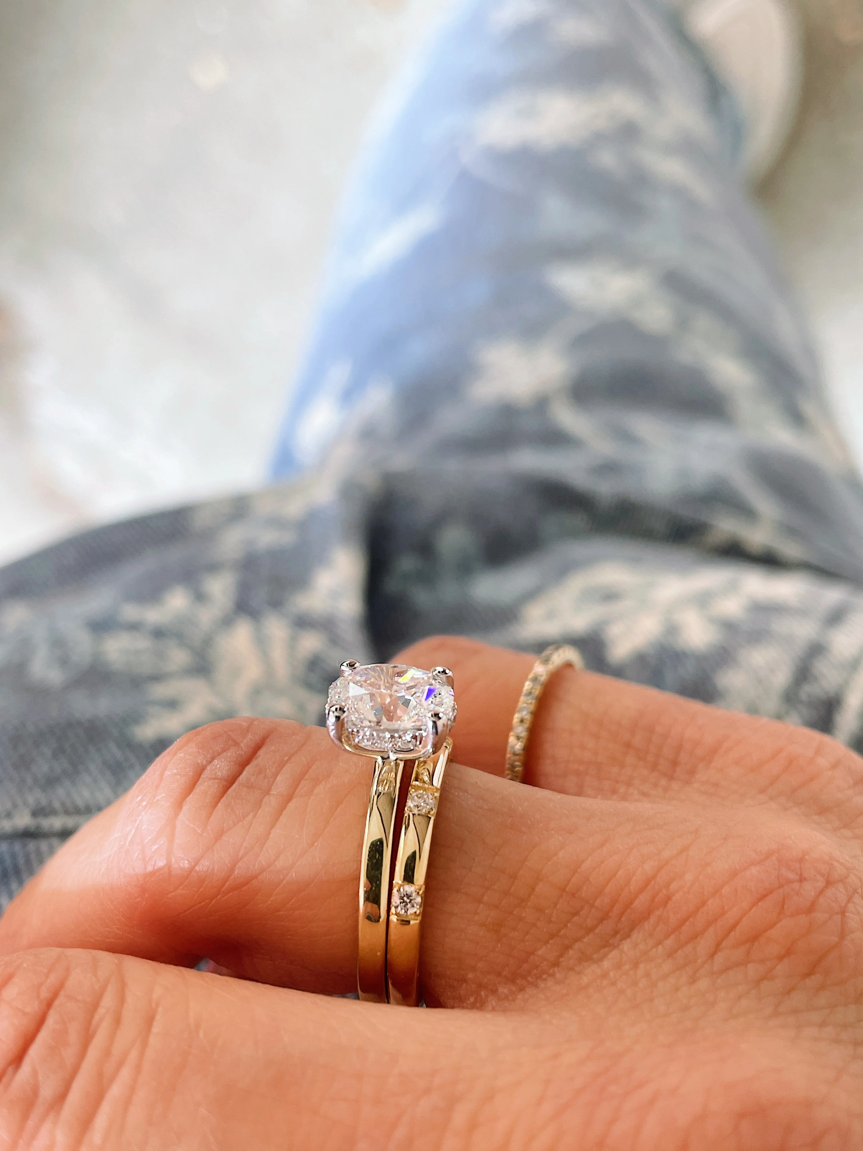 14k Yellow Gold Domed Diamond Station Band - Image 8