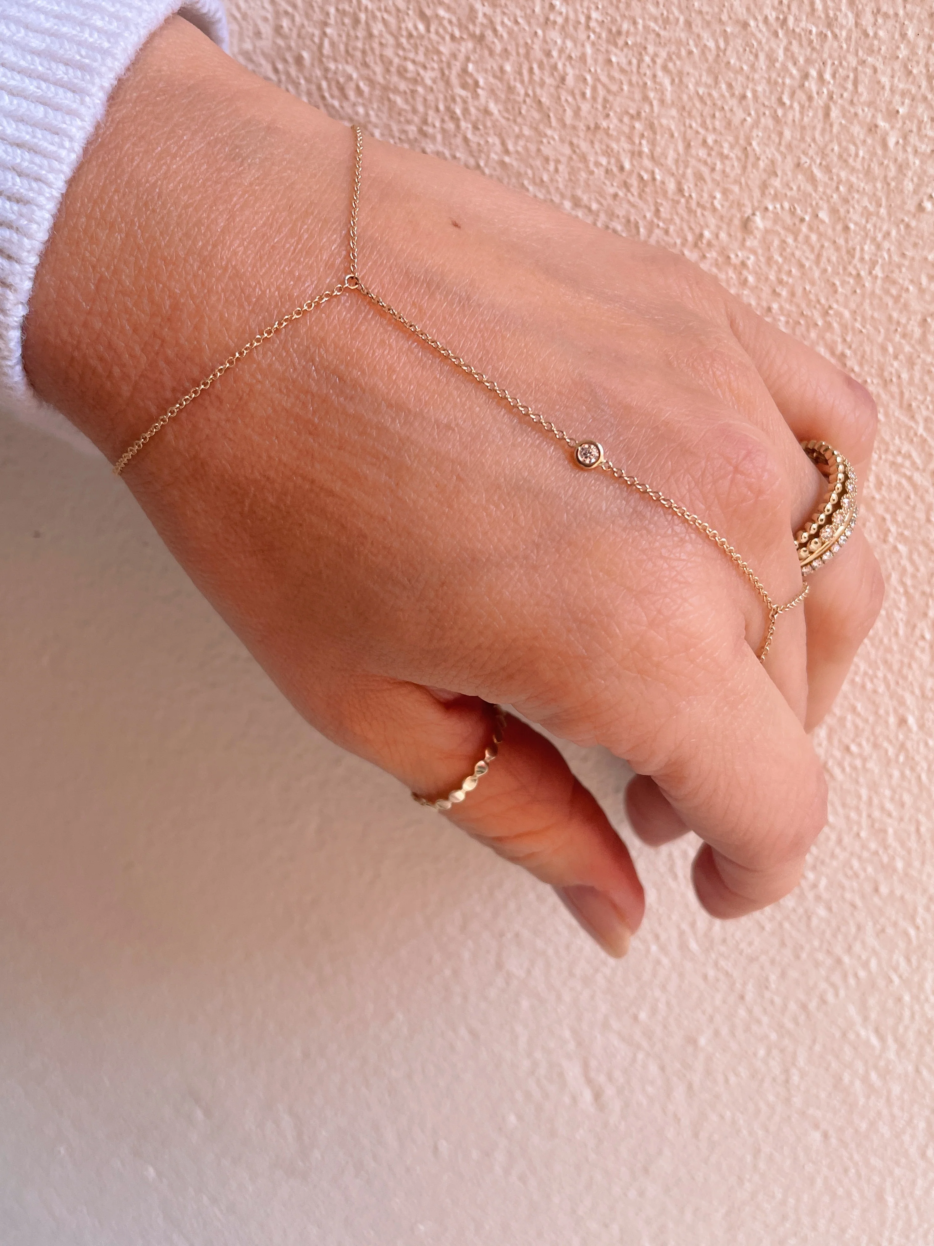 14k Yellow Gold Hand Chain Bracelet - Image 4
