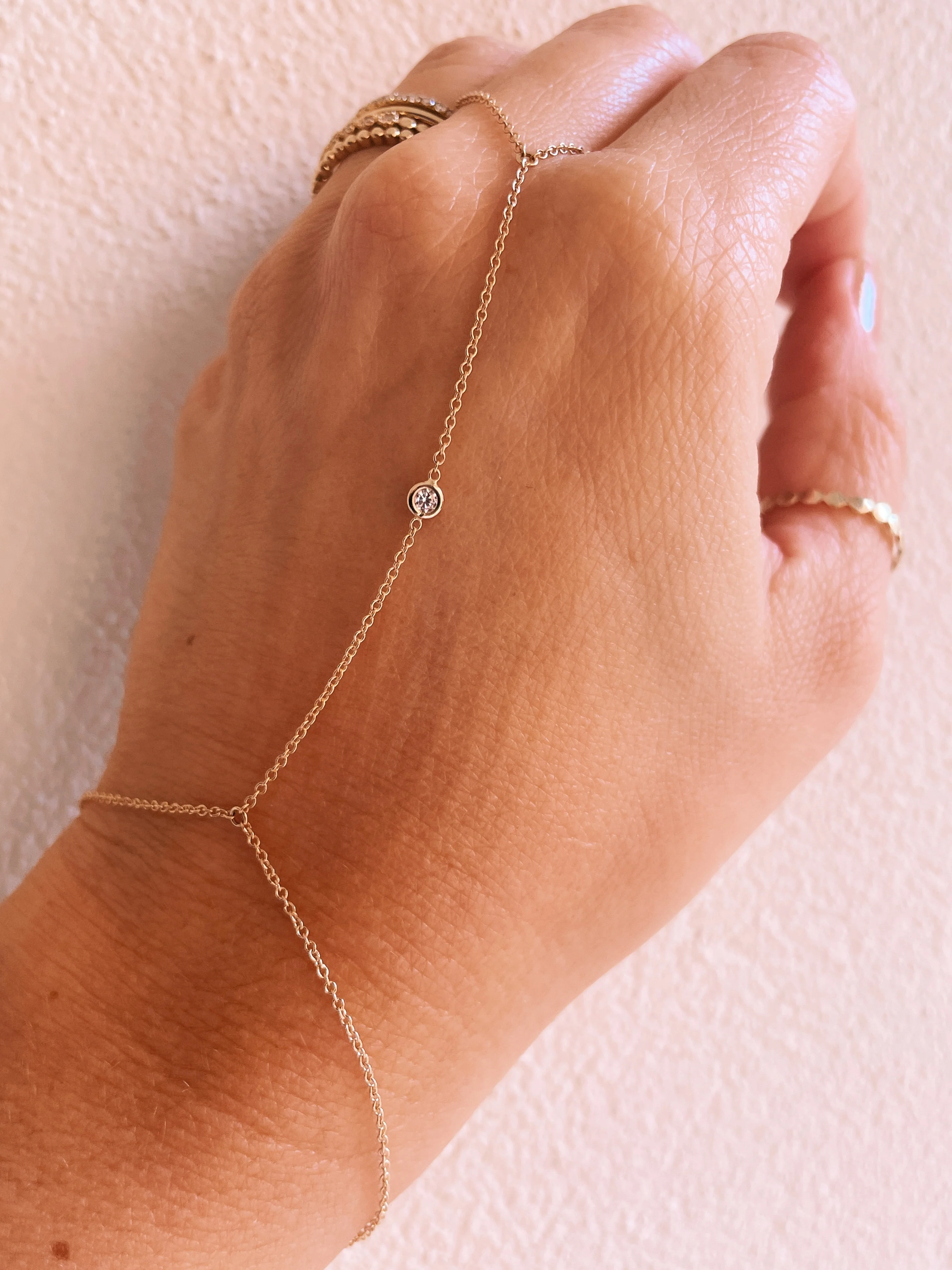 14k Yellow Gold Hand Chain Bracelet - Image 6