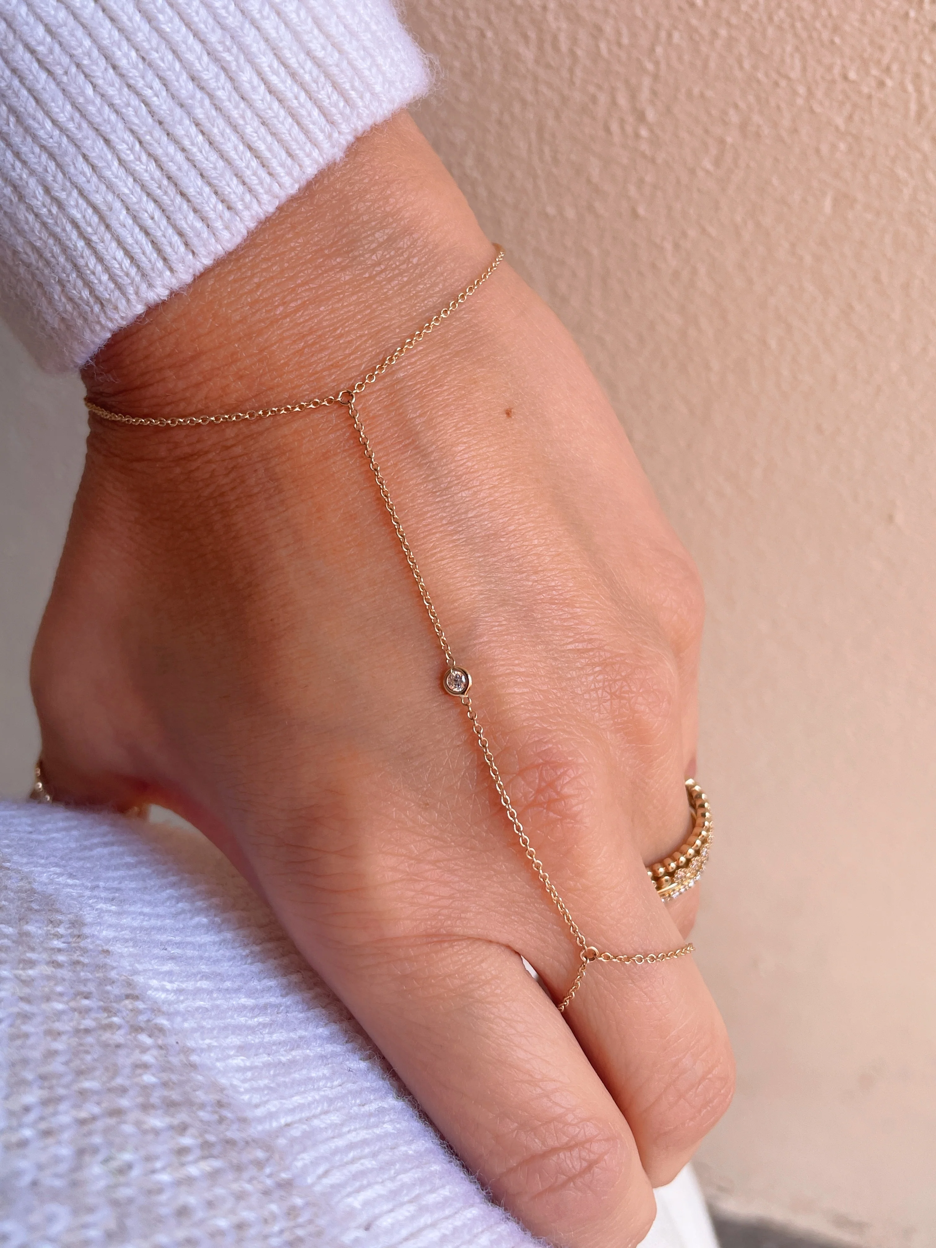 14k Yellow Gold Hand Chain Bracelet - Image 8