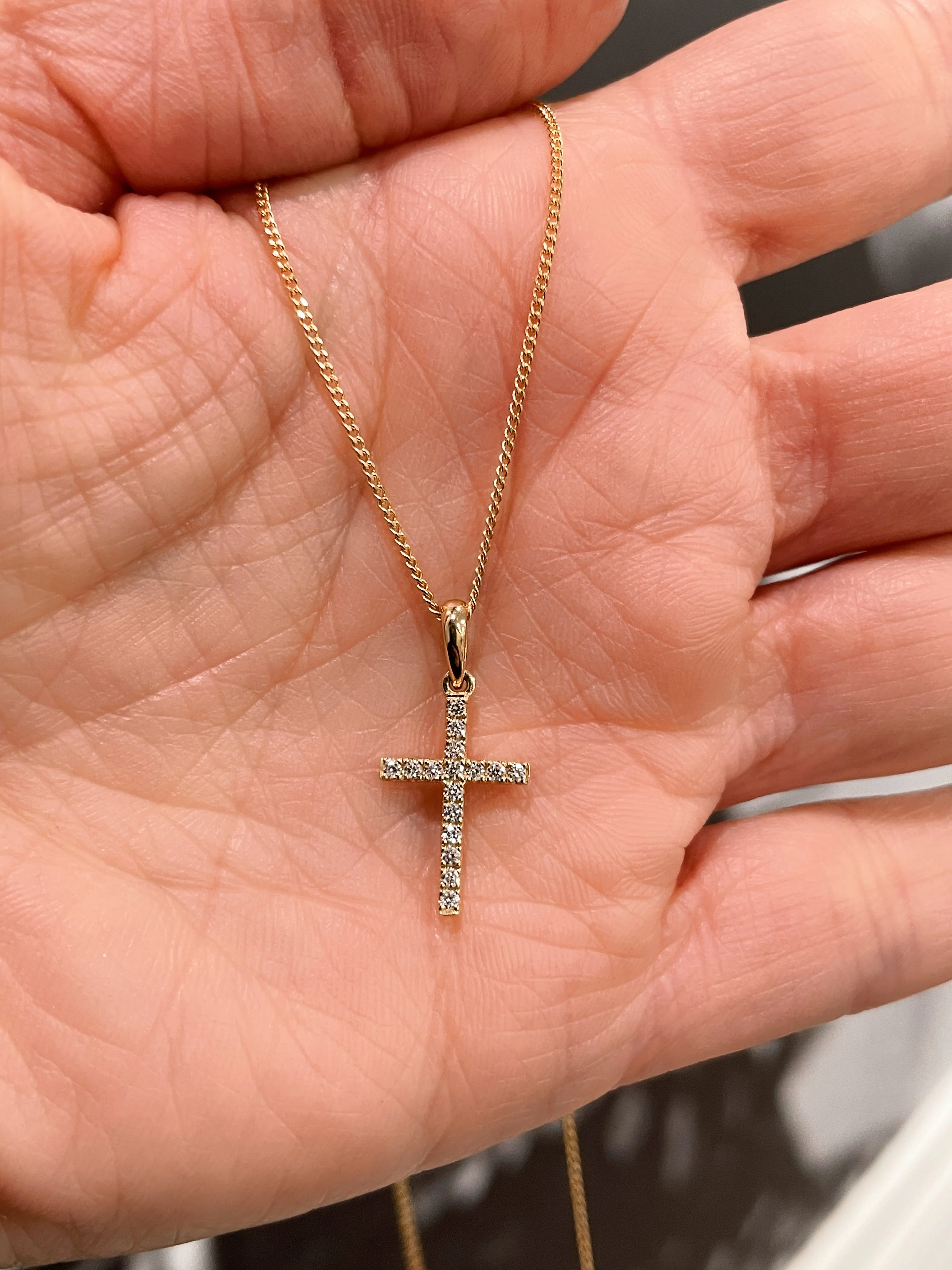 18k Micro Pavé Diamond Cross Necklace - Image 3