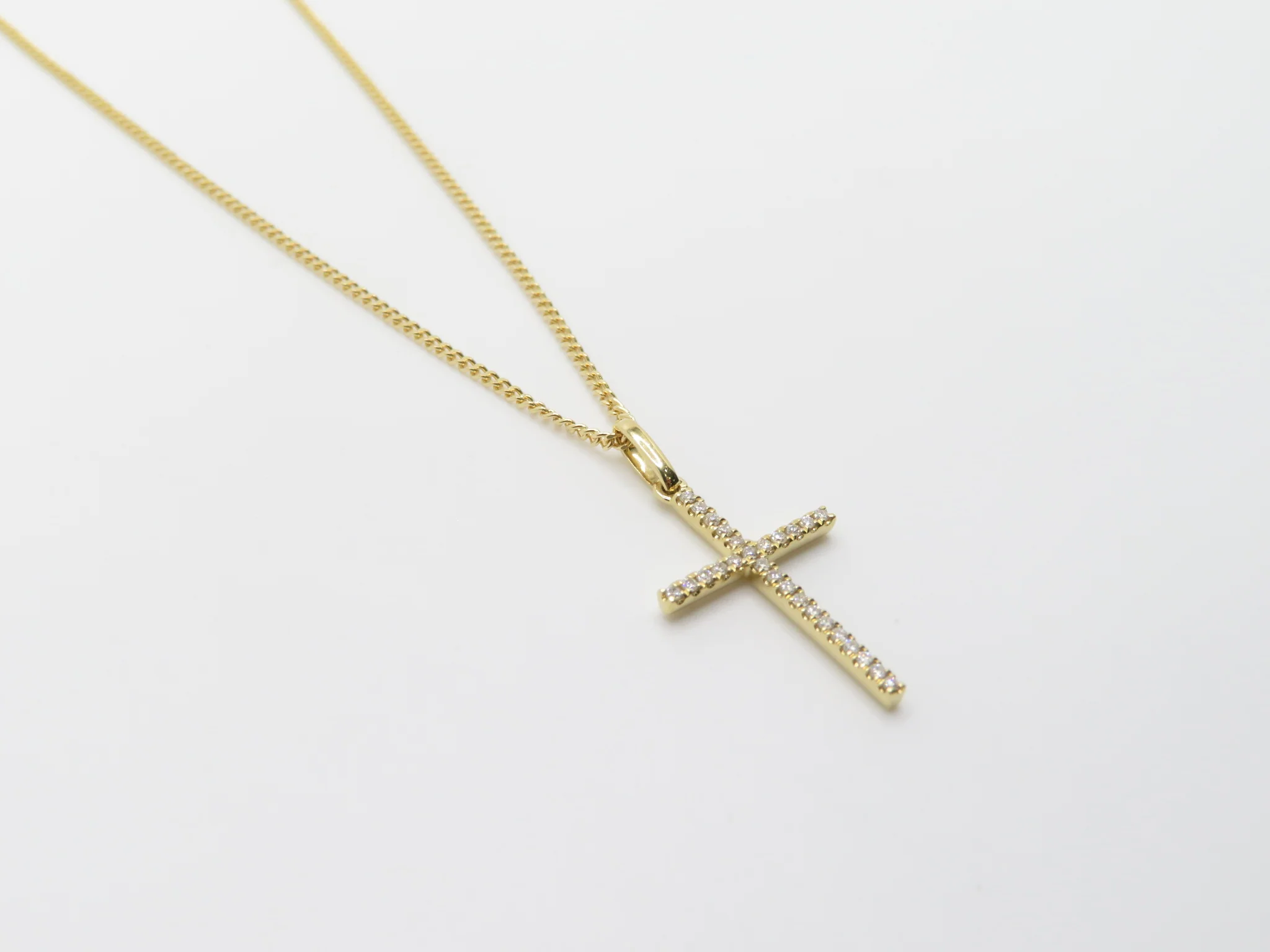 18k Yellow Gold Diamond Dainty Cross Necklace