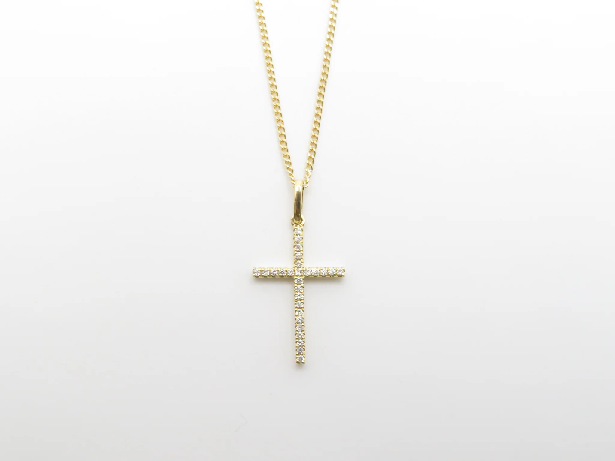 18k Yellow Gold Diamond Dainty Cross Necklace - Image 3