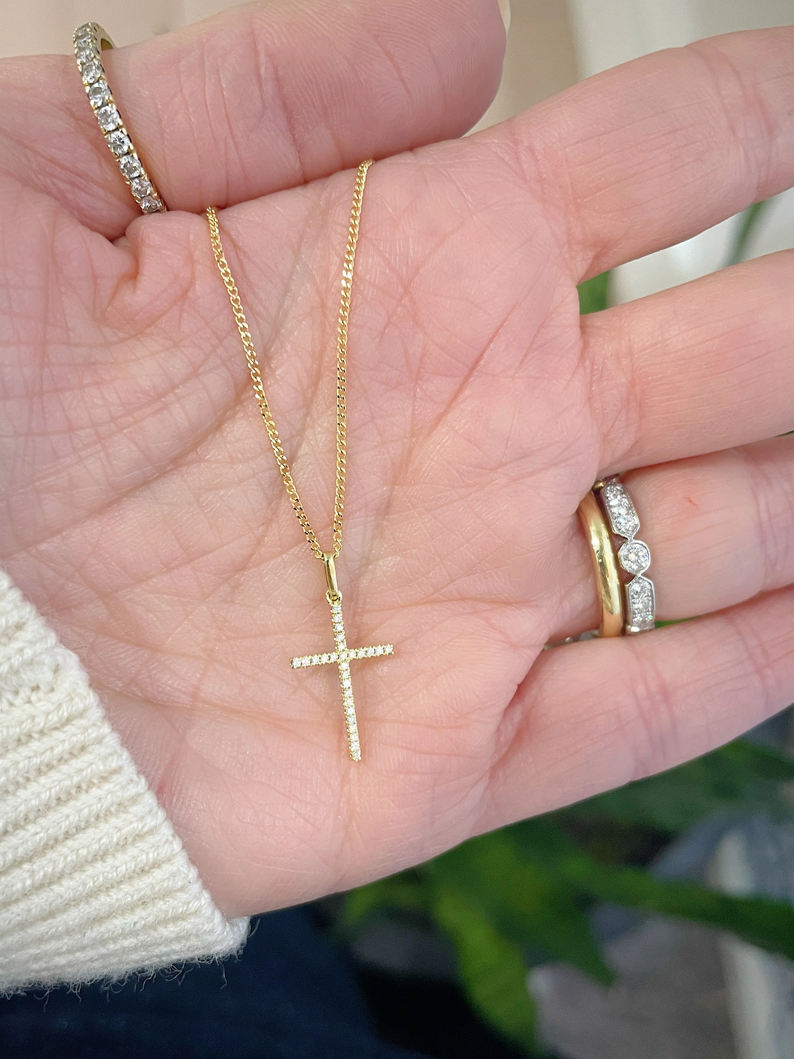 18k Yellow Gold Diamond Dainty Cross Necklace - Image 4