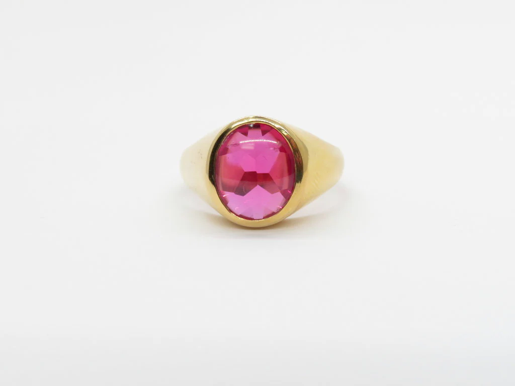 18k Yellow Gold Red Cabochon Ring - Image 3
