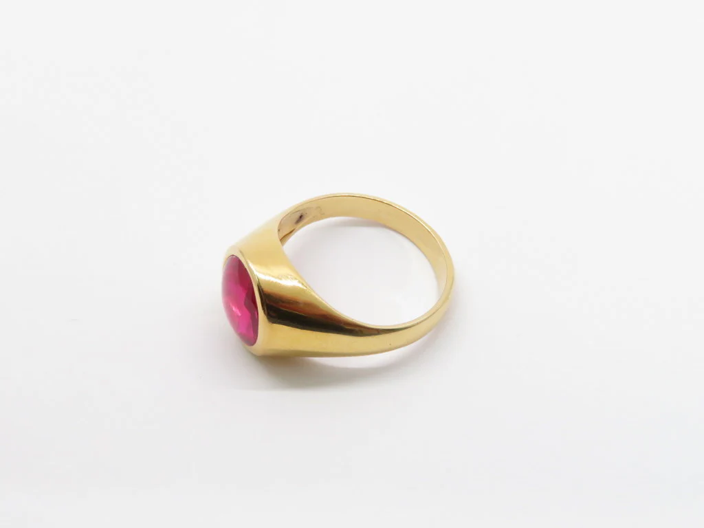 18k Yellow Gold Red Cabochon Ring - Image 4