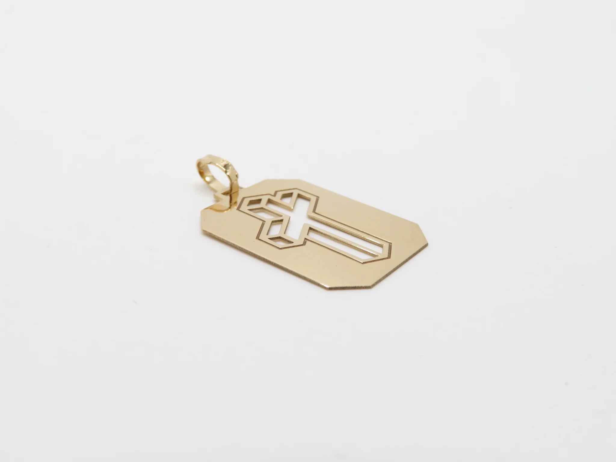 19.25k Yellow Gold 3D Cross Tag Pendant