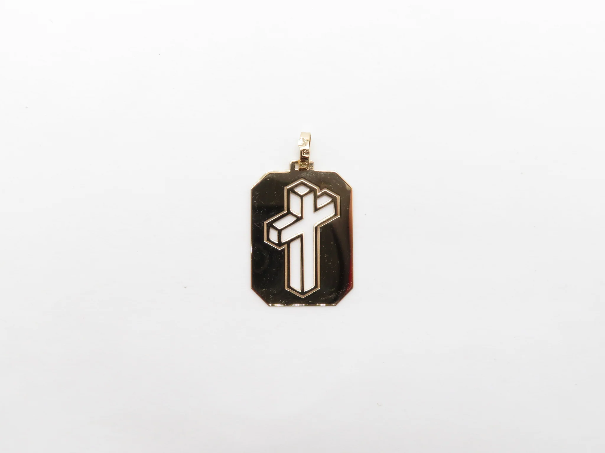 19.25k Yellow Gold 3D Cross Tag Pendant - Image 3