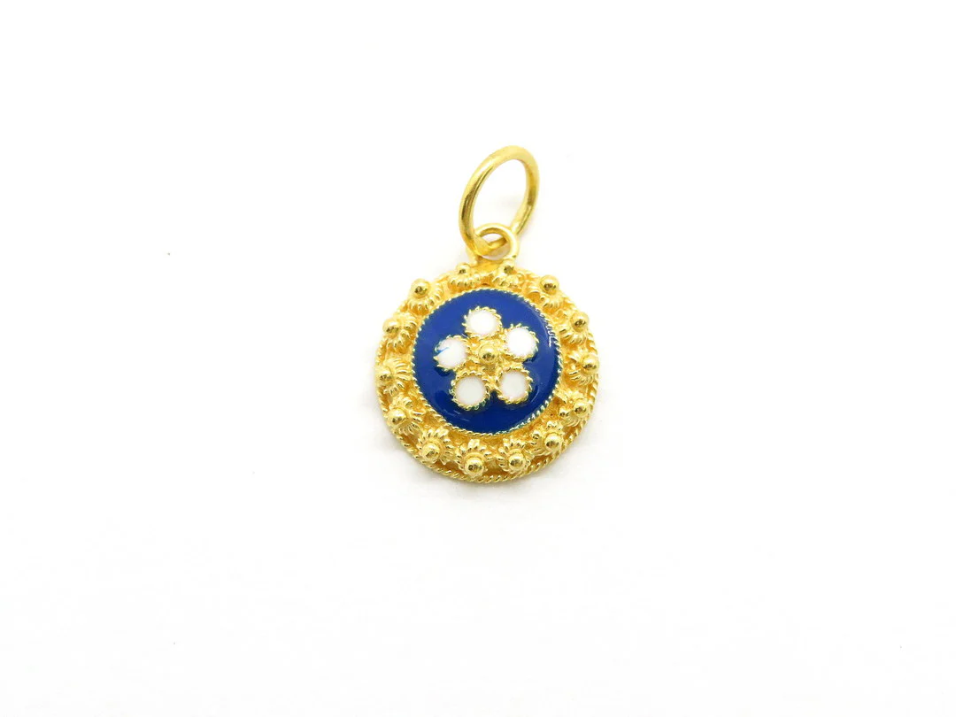 19.25k Yellow Gold Floral Enamel Pendant - Image 5