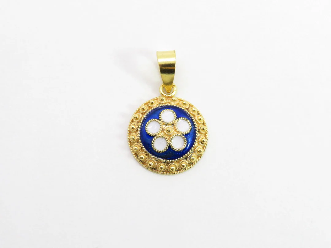 19.25k Yellow Gold Floral Enamel Pendant - Image 7