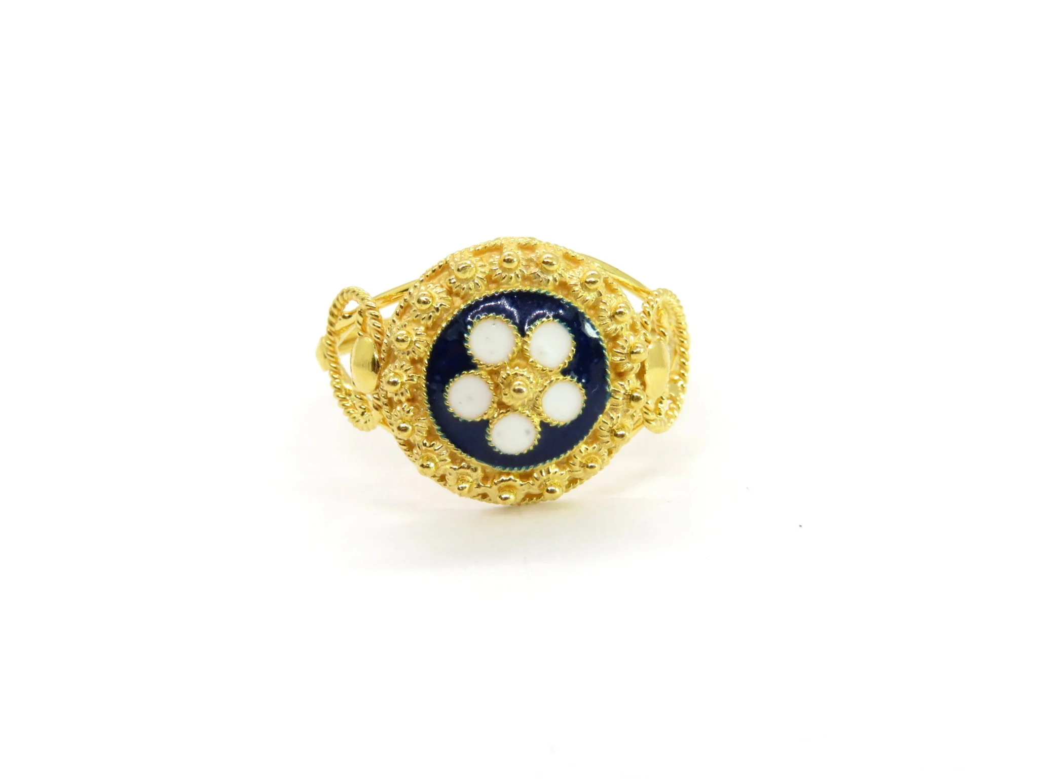 19.25k Yellow Gold Floral Enamel Ring - Image 3