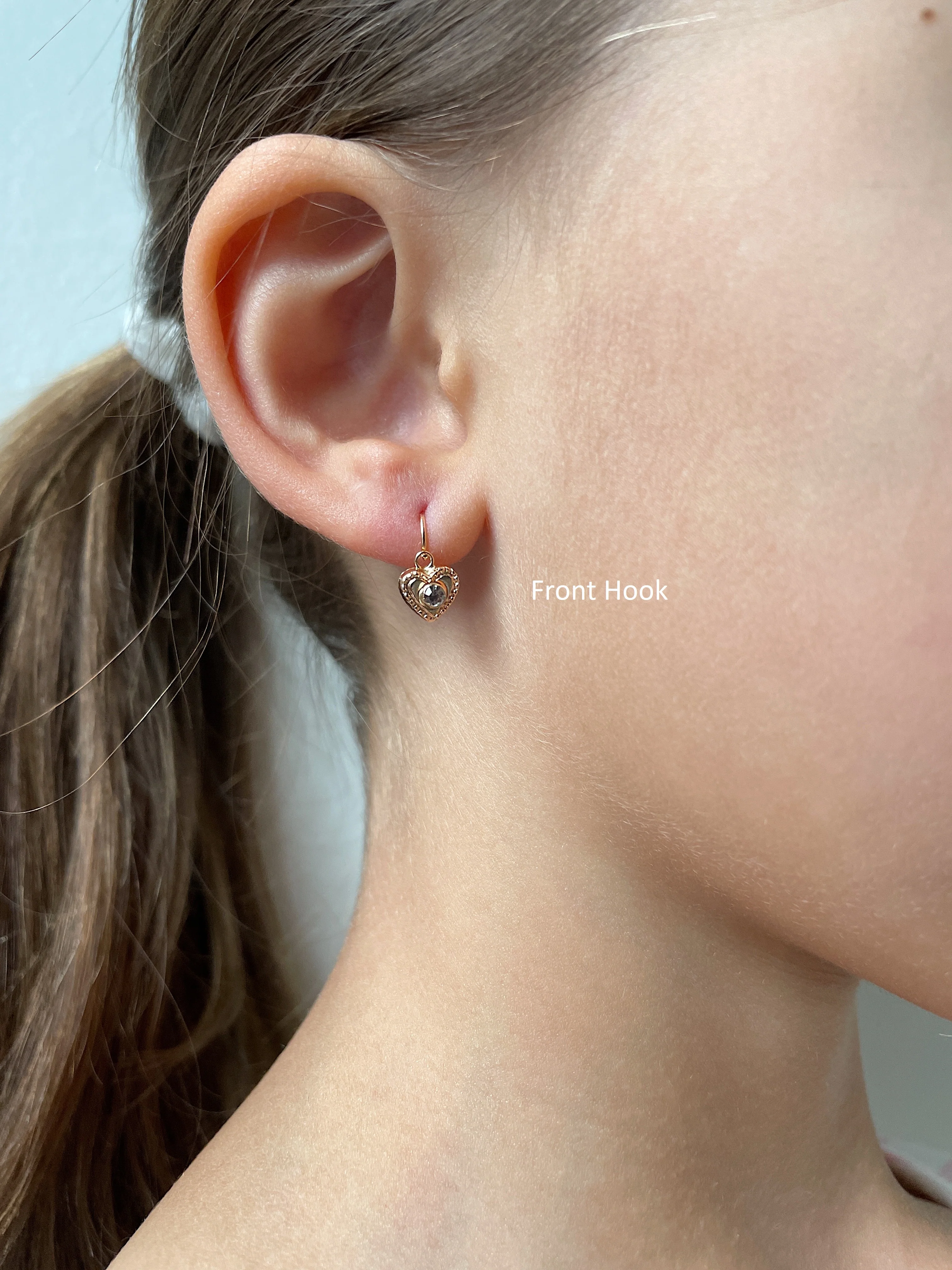 19.25k Yellow Gold Bead Trim Heart Earrings - Image 3