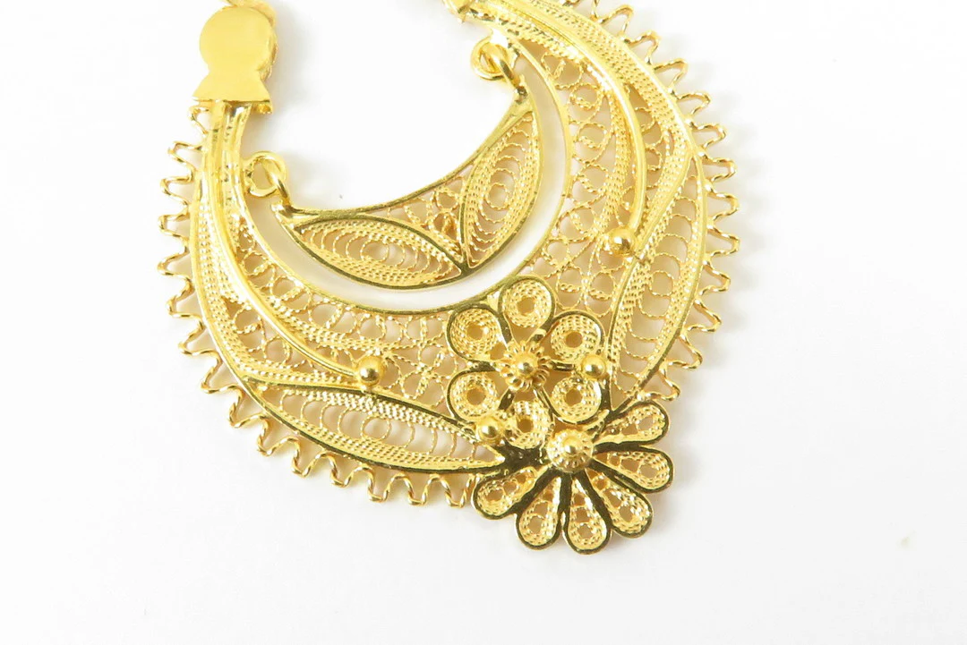 19.25k Yellow Gold Filigree Arrecadas Earrings - Large