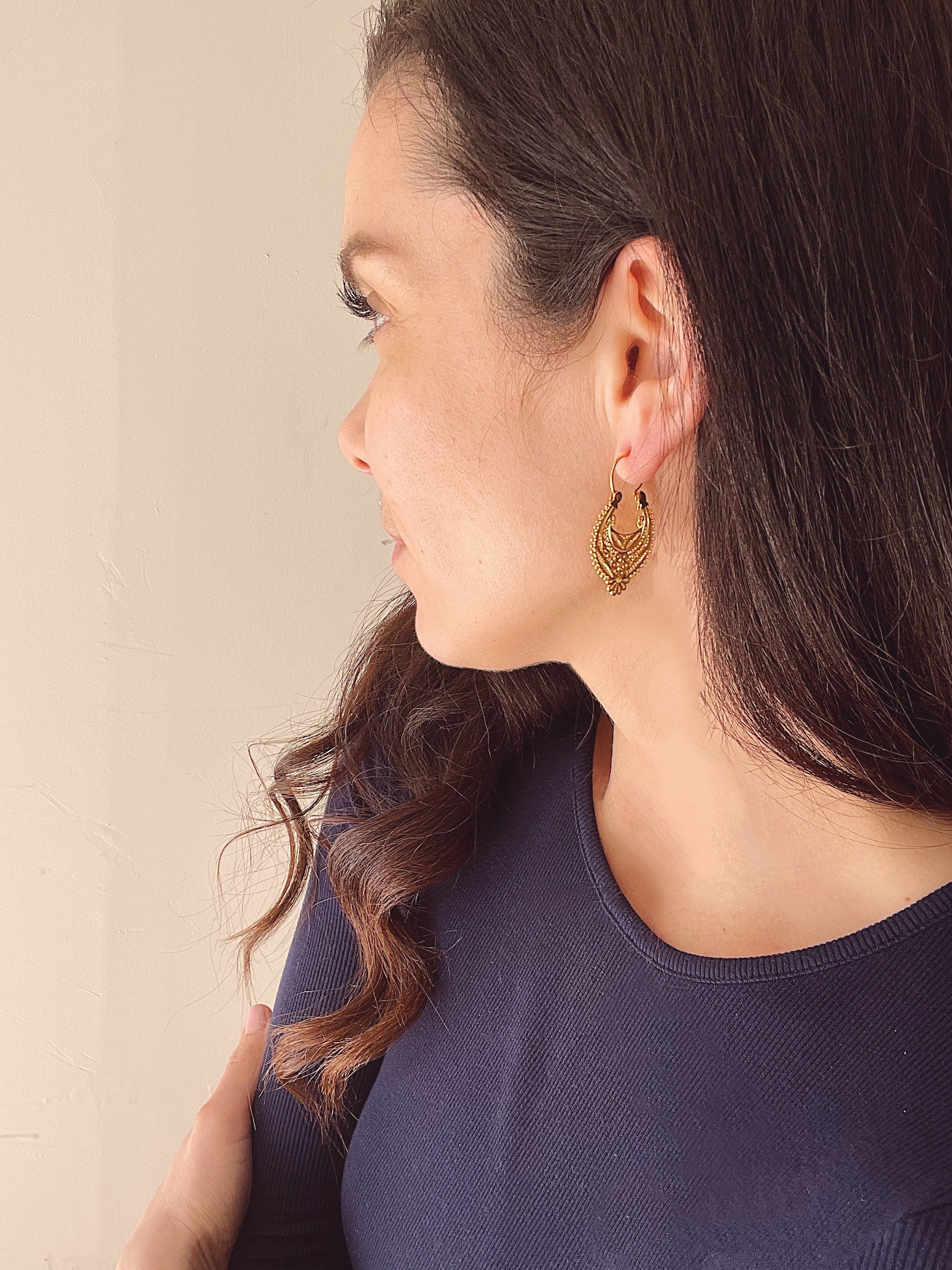 19.25k Yellow Gold Filigree Arrecadas Earrings - Large - Image 5