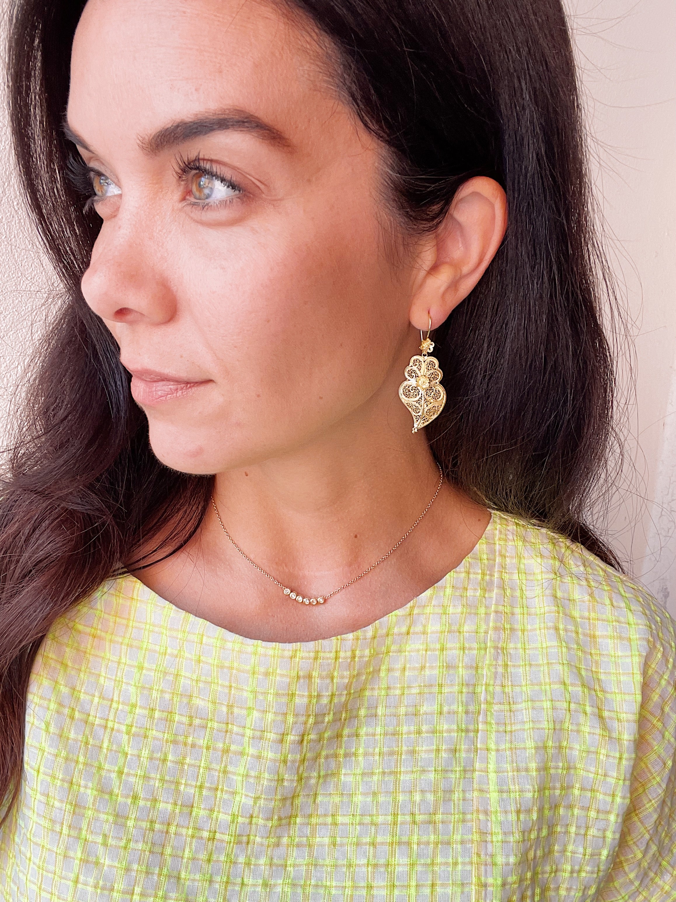 19.25k Yellow Gold Filigree Heart of Viana Earrings - Image 2