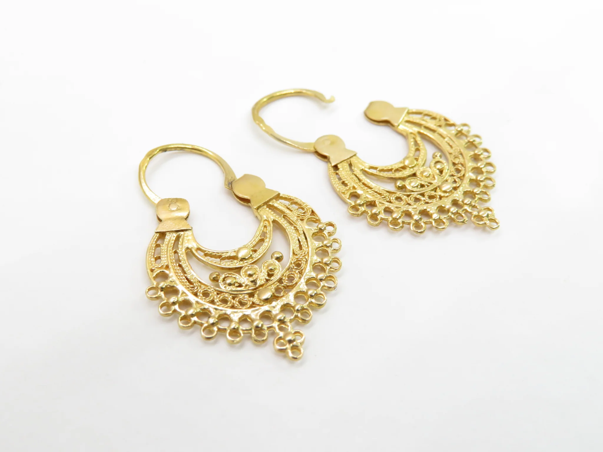 19.25k Yellow Gold Filligree Arrecadas Earrings - Small