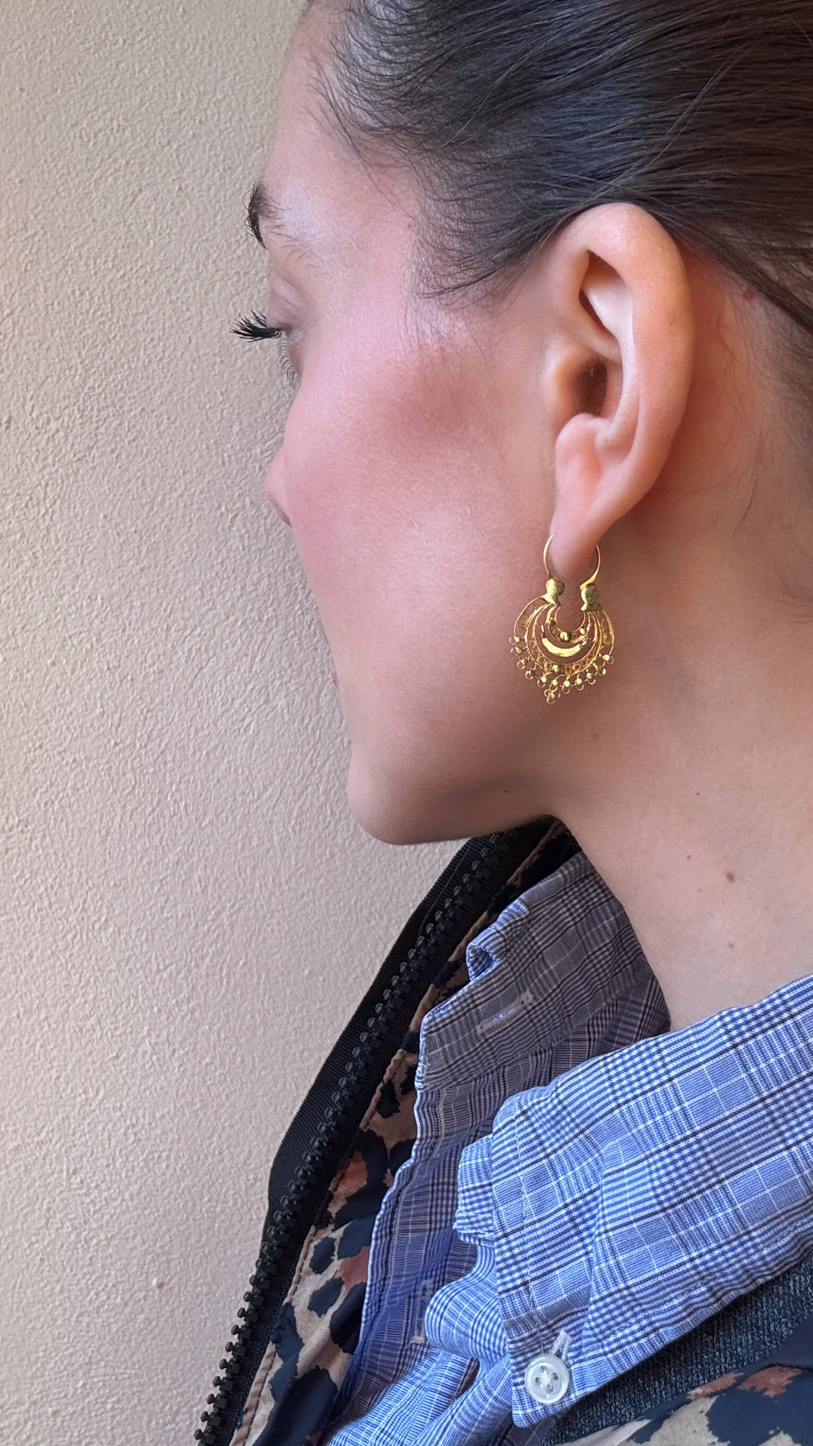 19.25k Yellow Gold Filligree Arrecadas Earrings - Small - Image 2