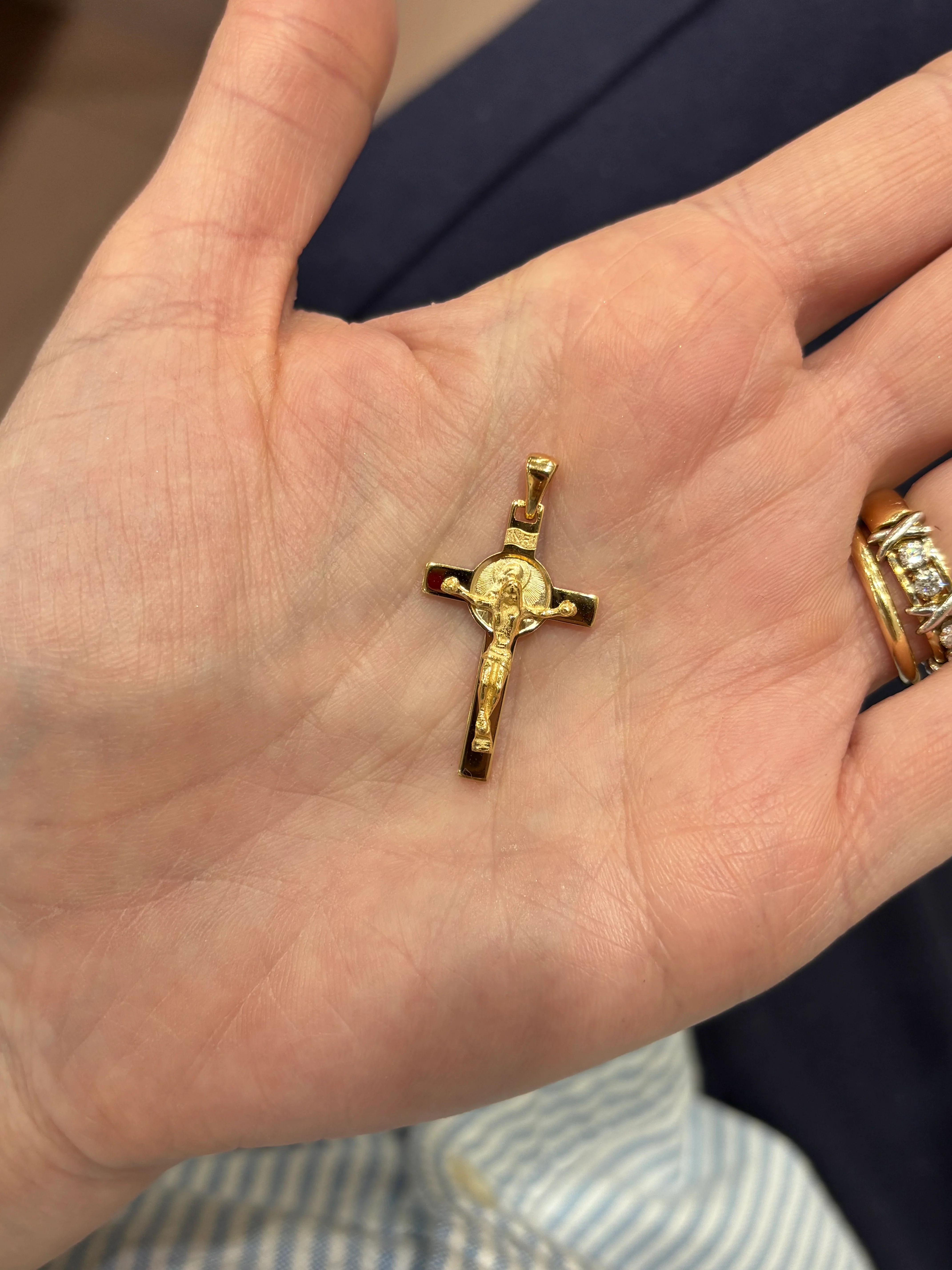 19.25k Our Lady of Carmel Scared and Heart of Jesus Crucifix Pendant - Image 2