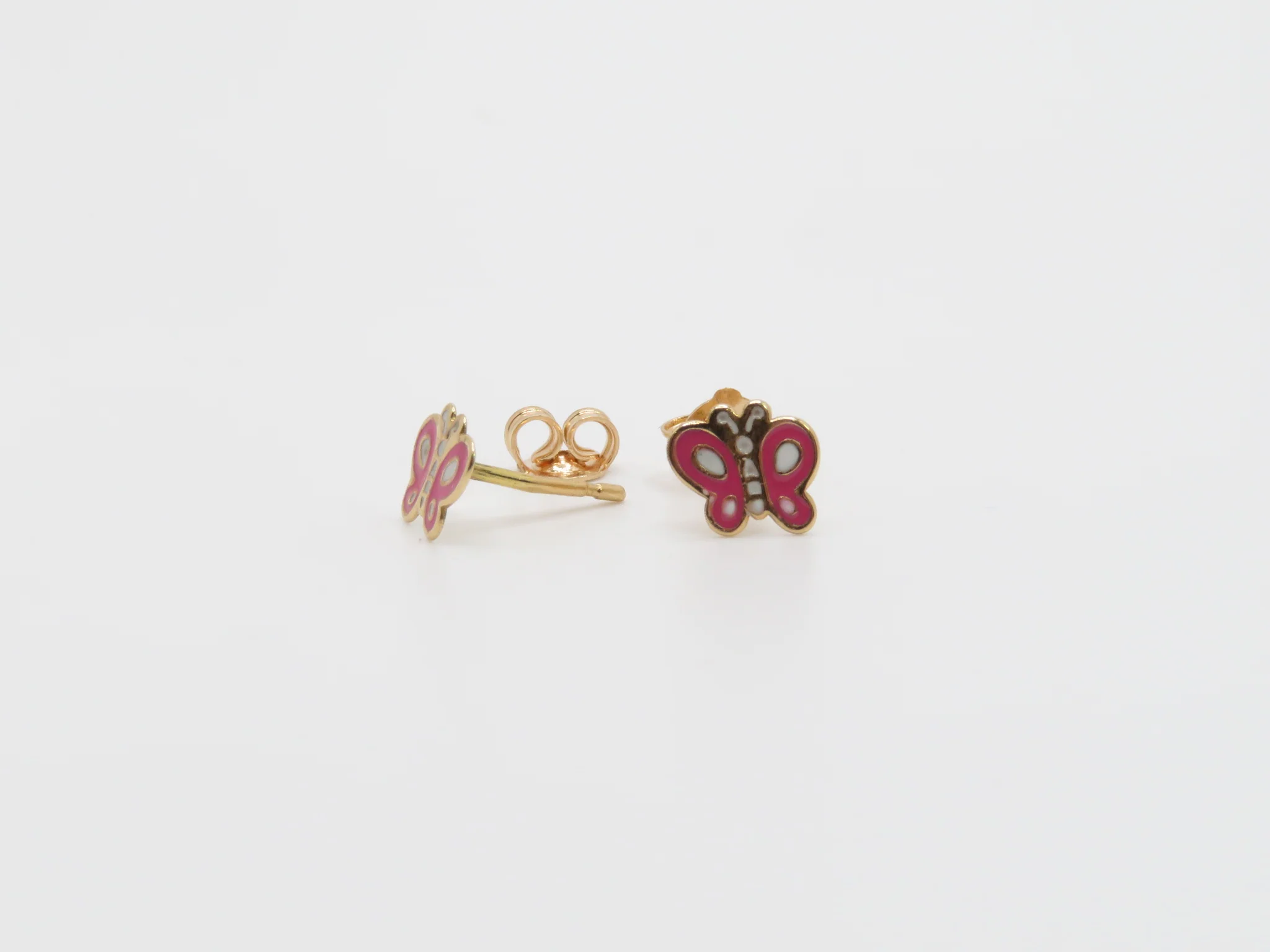 19.25k Yellow Gold Pink & White Butterfly Studs