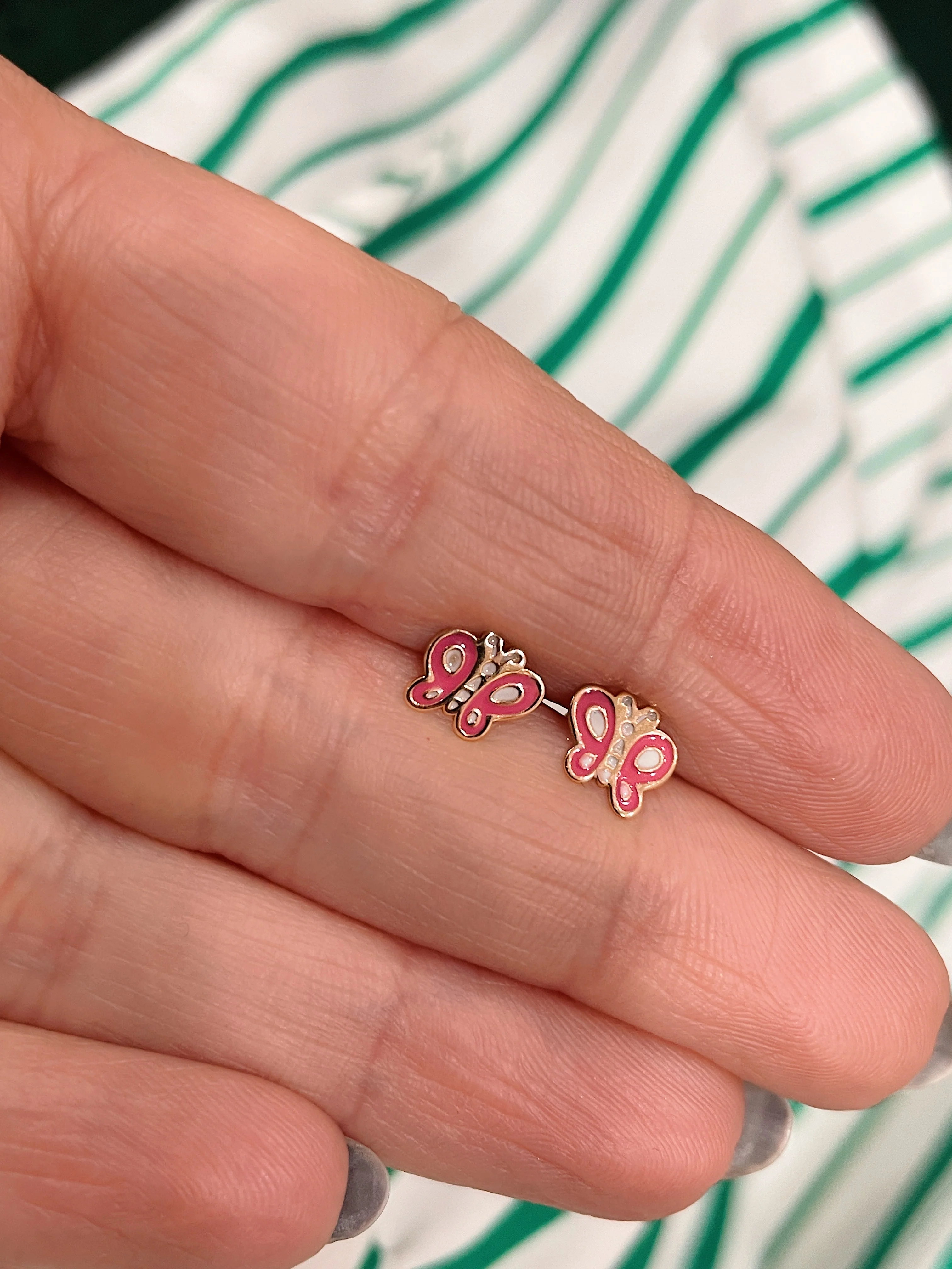 19.25k Yellow Gold Pink & White Butterfly Studs - Image 2