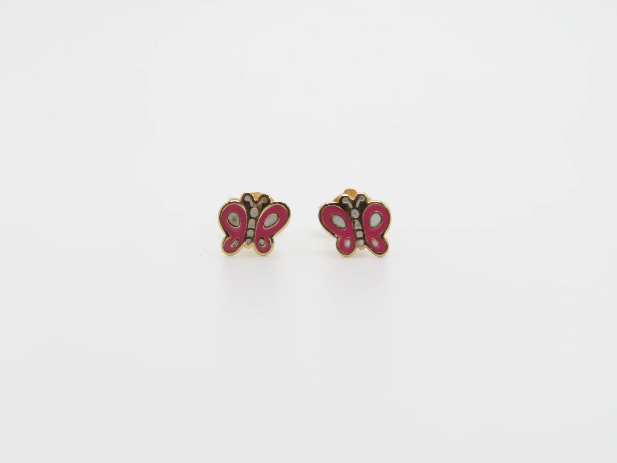 19.25k Yellow Gold Pink & White Butterfly Studs - Image 3