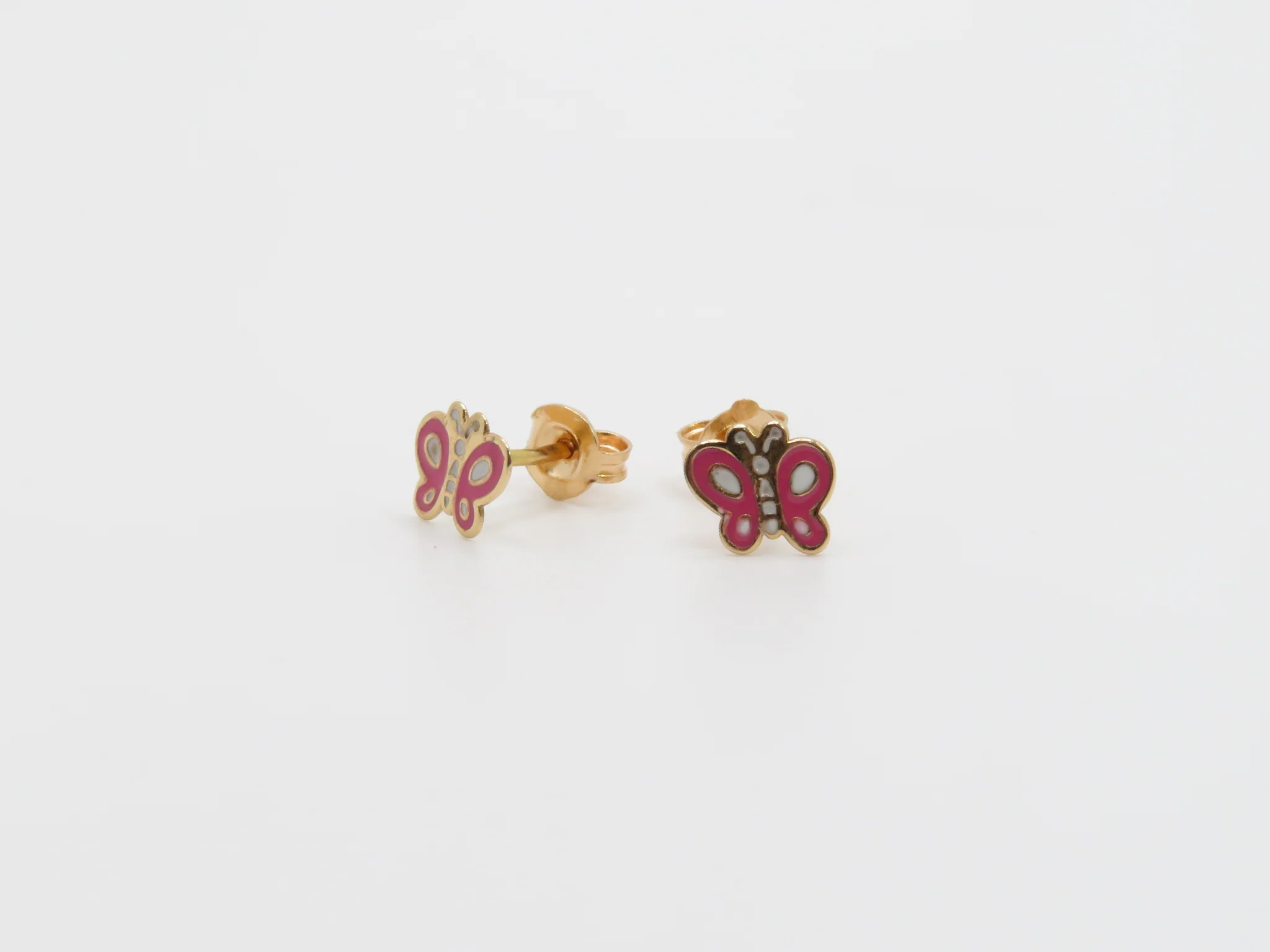 19.25k Yellow Gold Pink & White Butterfly Studs - Image 4