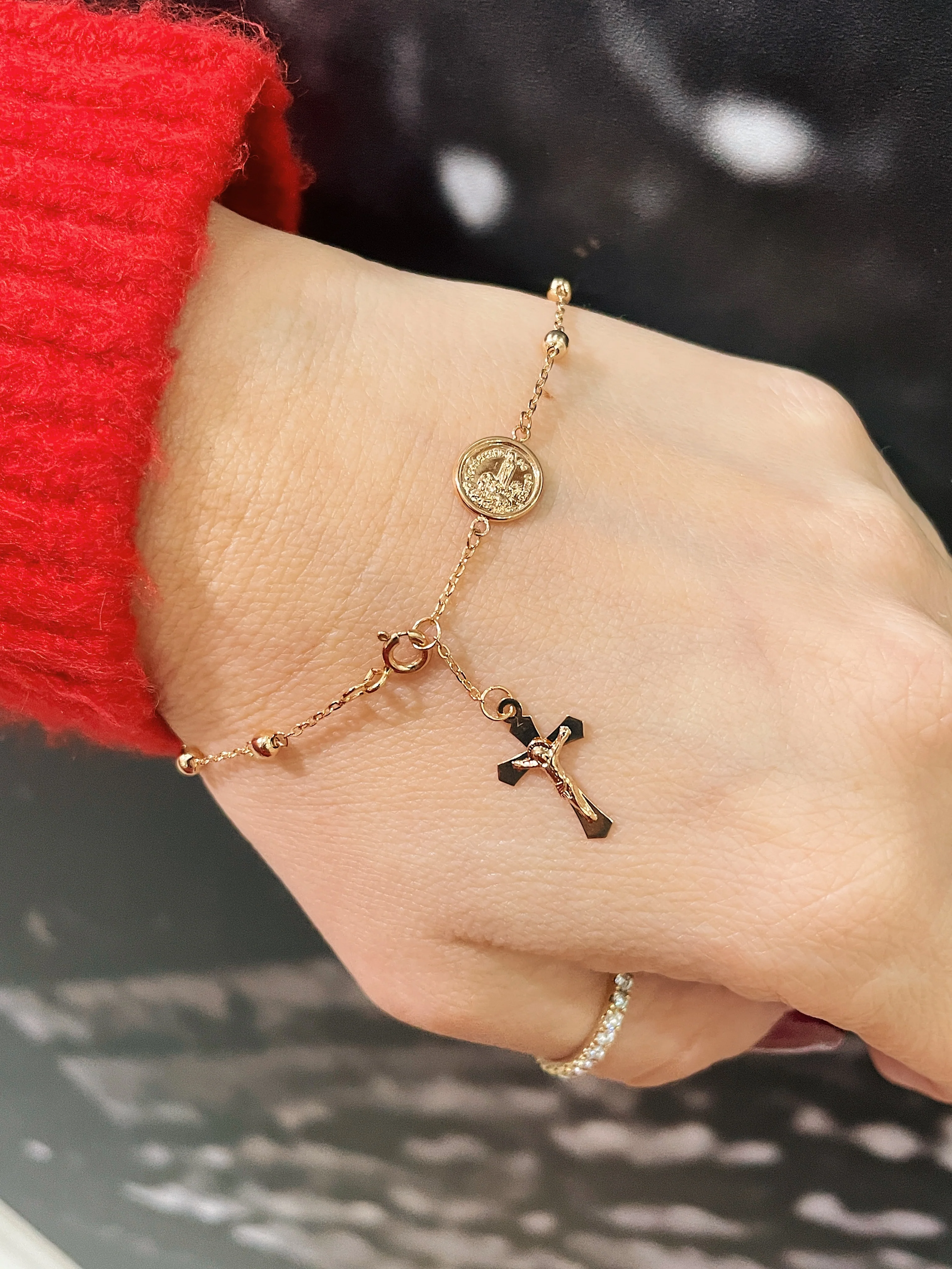 19.25k Yellow Gold Rosary Station Bead Bracelet - Image 2
