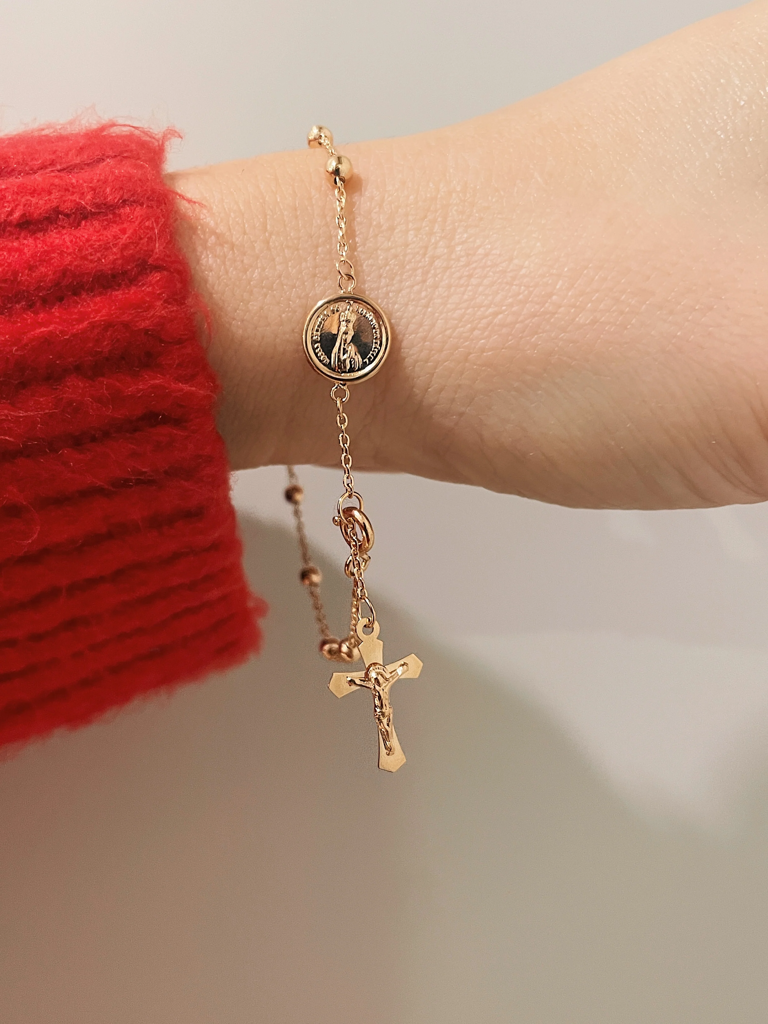 19.25k Yellow Gold Rosary Station Bead Bracelet - Image 4