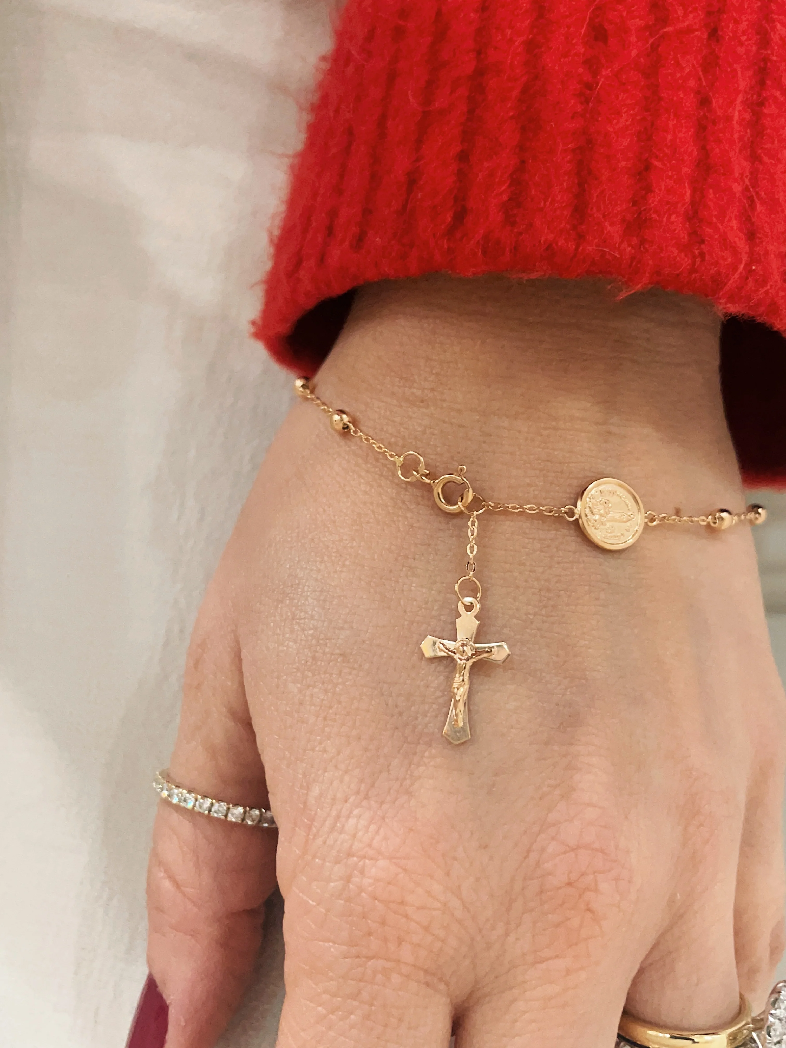 19.25k Yellow Gold Rosary Station Bead Bracelet - Image 6