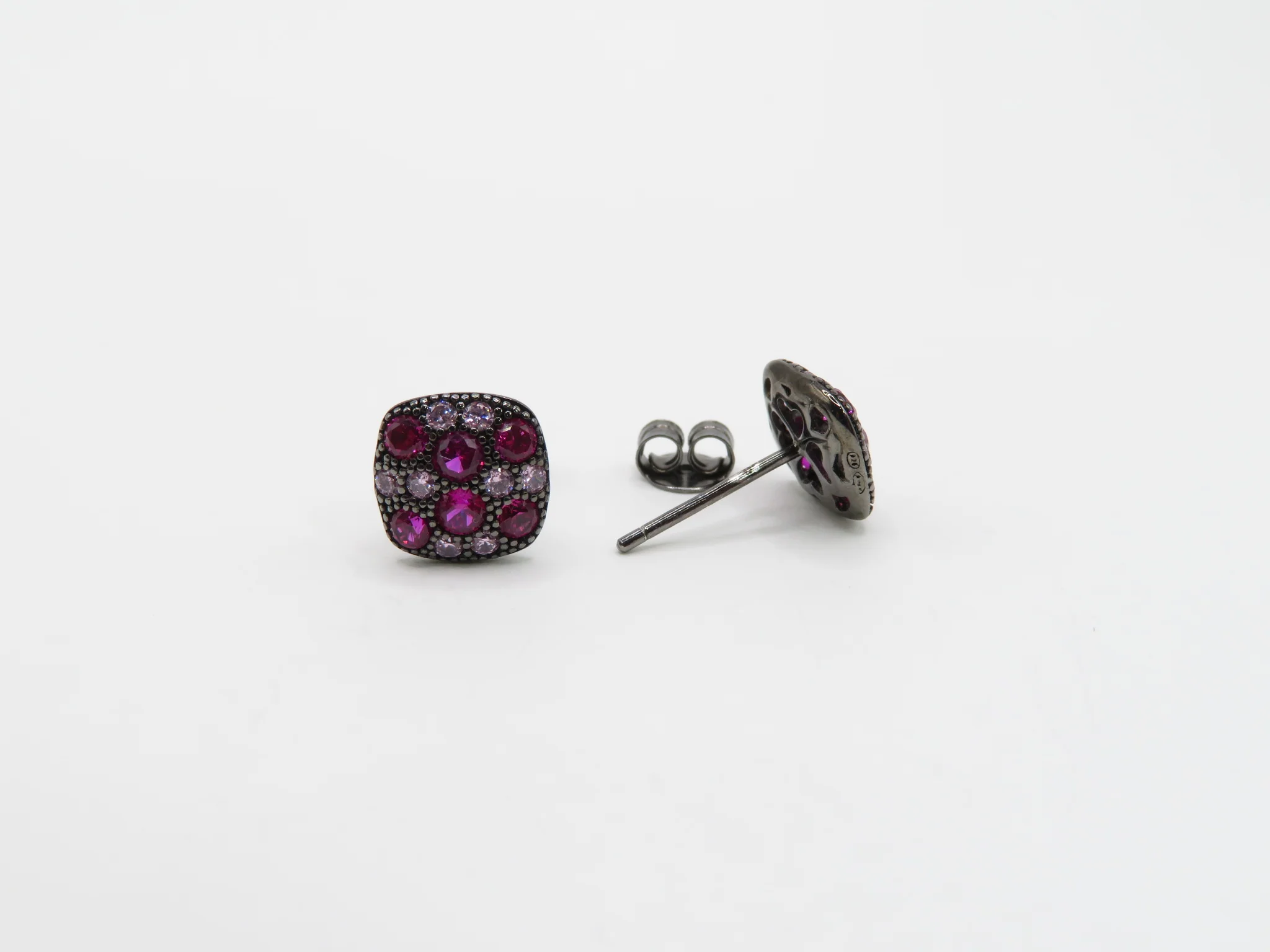 Sterling Silver Raspberry Pavé Cushion Studs - Image 3
