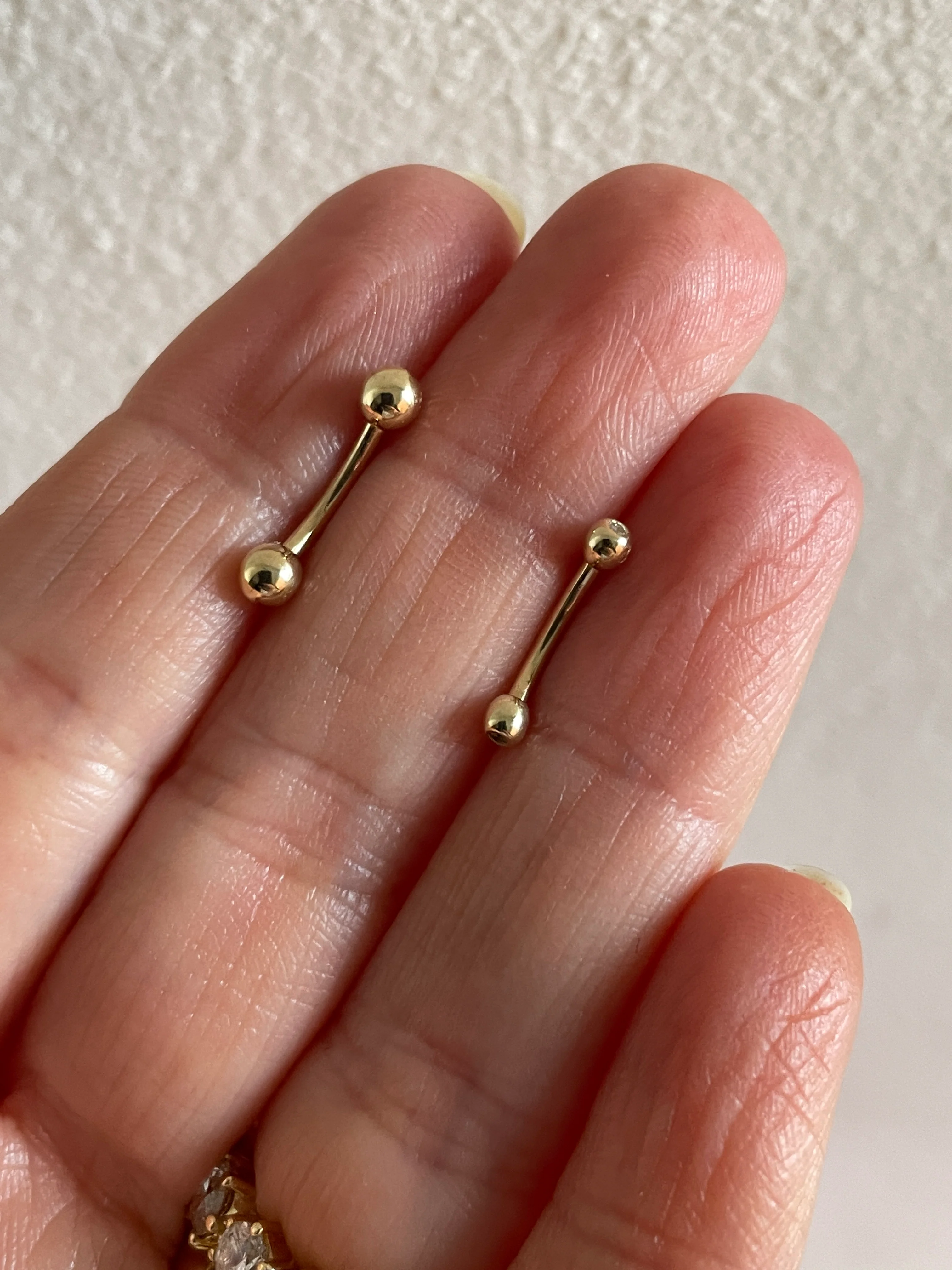 14k Yellow Gold Barbell with C.Z. - Image 4