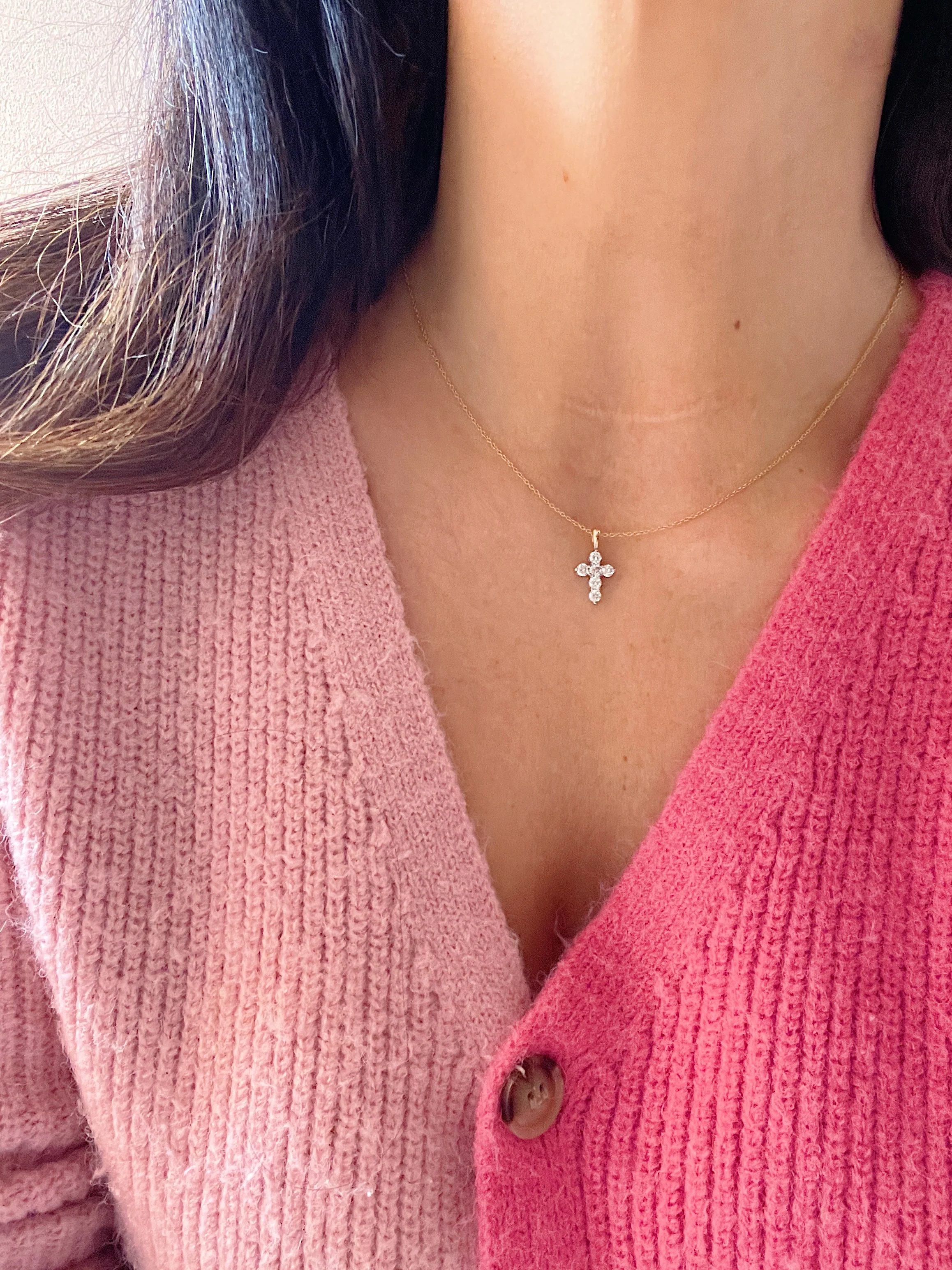 Luna Diamond Cross Necklace - Image 5