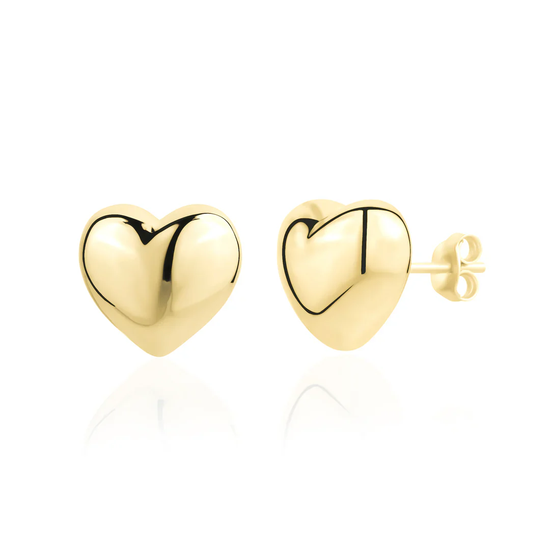 Sterling Silver Puff Heart Stud Earrings - Image 2