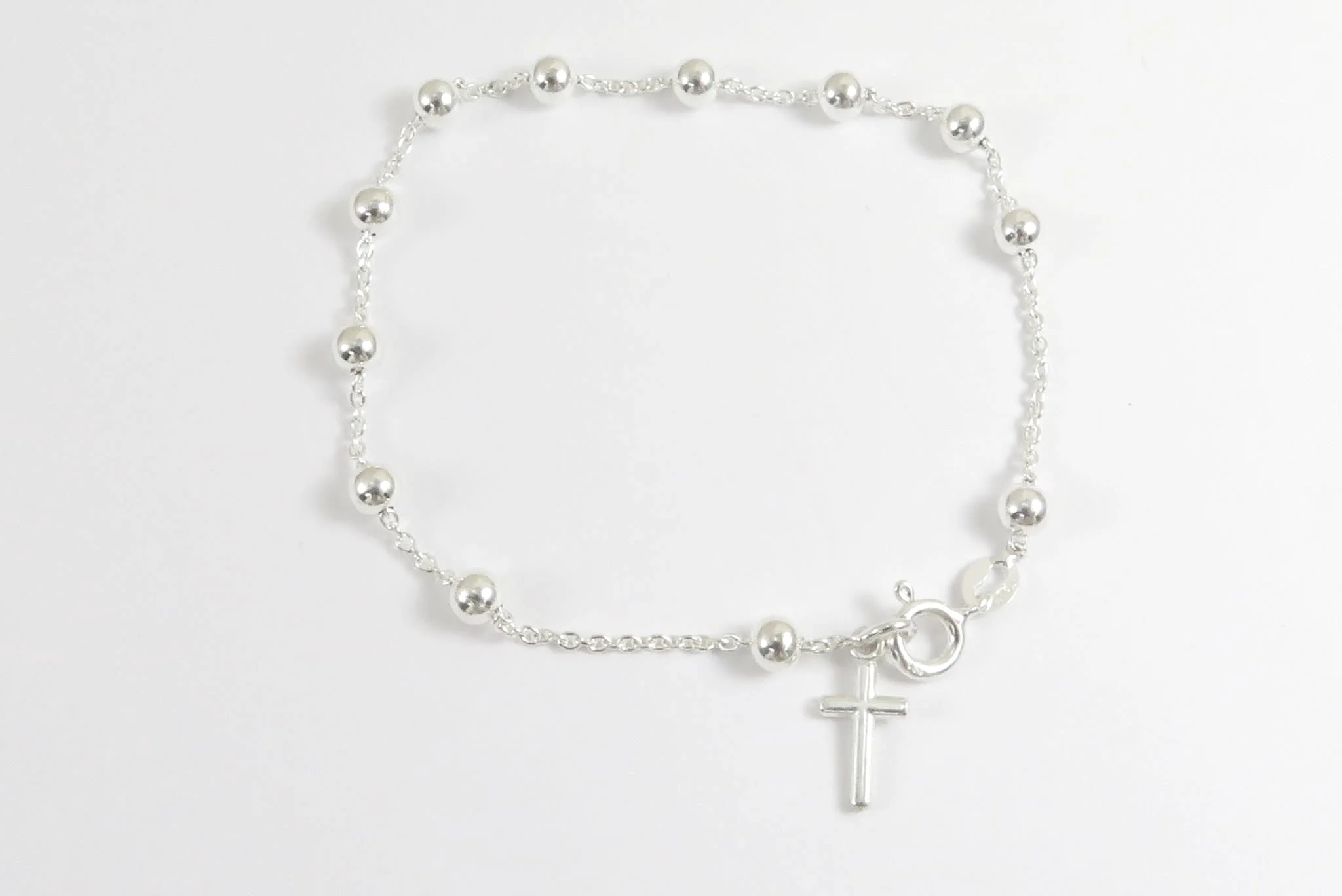 Sterling Silver Rosary Bead Bracelet