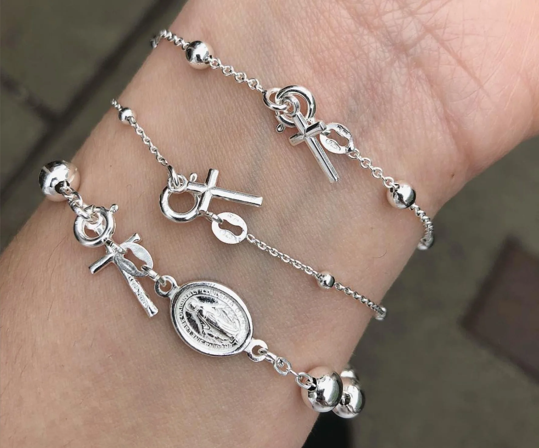 Sterling Silver Rosary Bead Bracelet - Image 2