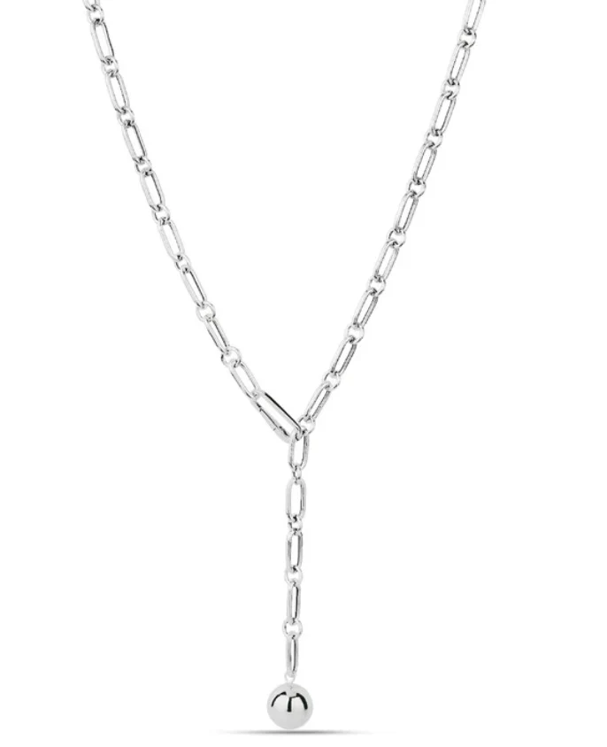Sterling Silver Alternating Paperclip Necklace with Sphere - Image 4