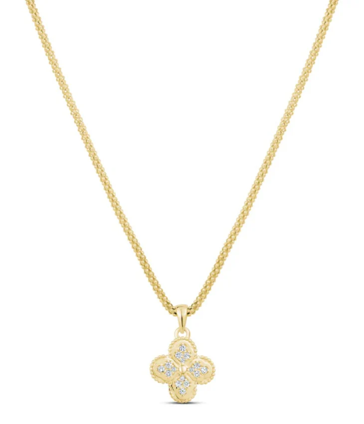 Sterling Silver Bead Set Clover Necklace