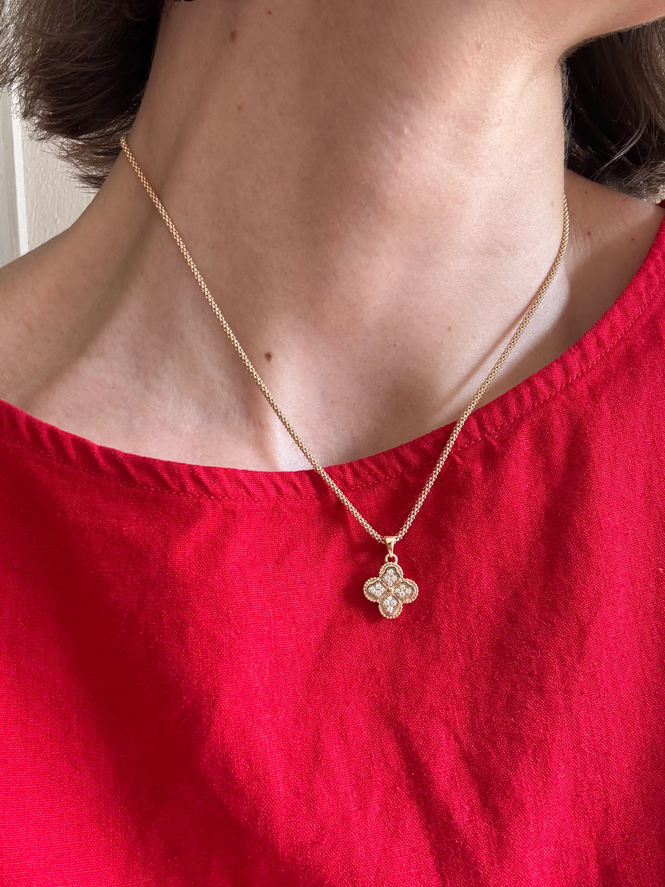 Sterling Silver Bead Set Clover Necklace - Image 2