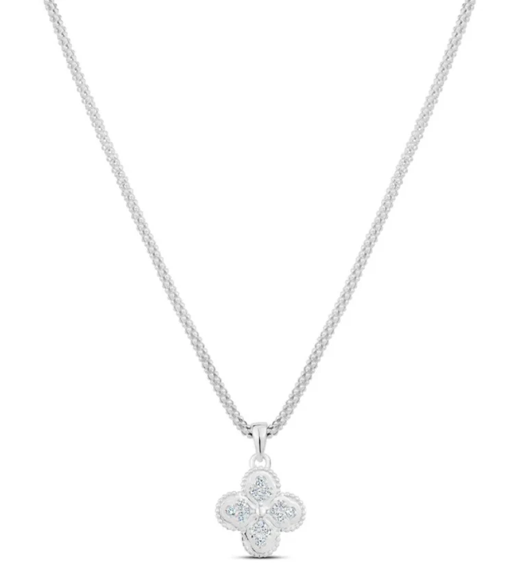 Sterling Silver Bead Set Clover Necklace - Image 3