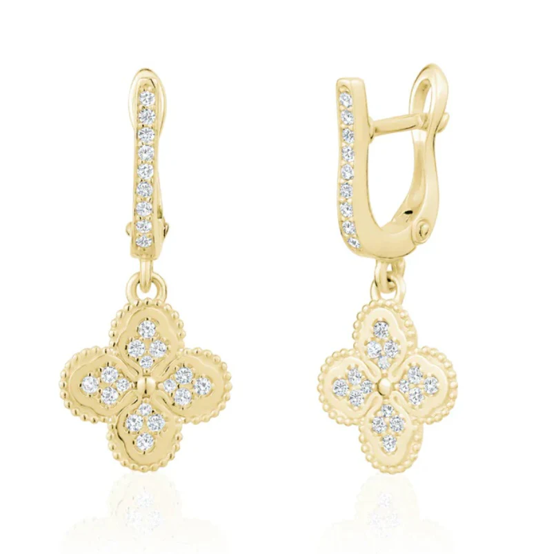 Sterling Silver Bead Set Clover Earrings